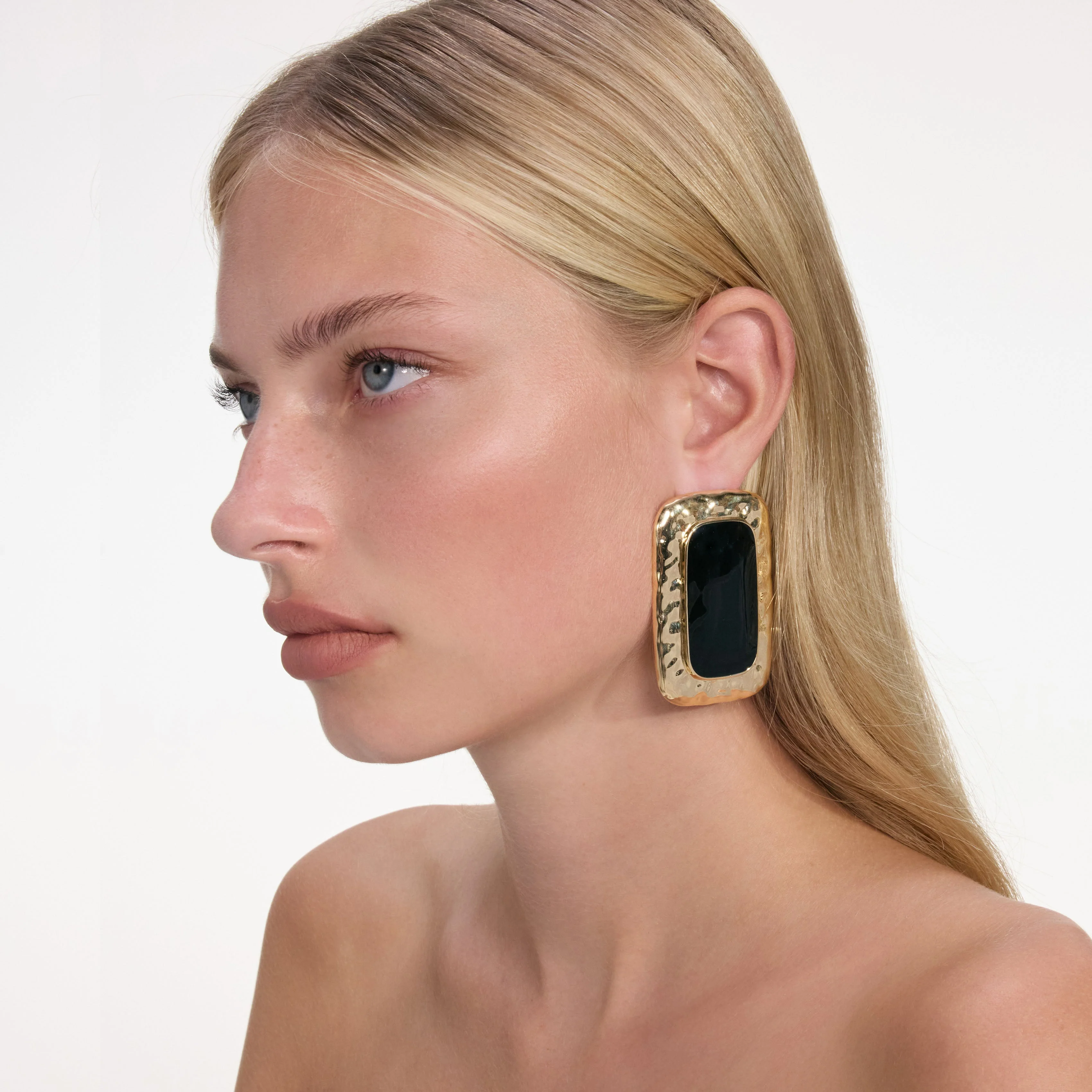 Large Mottled Gold Black Earrings - Image 2