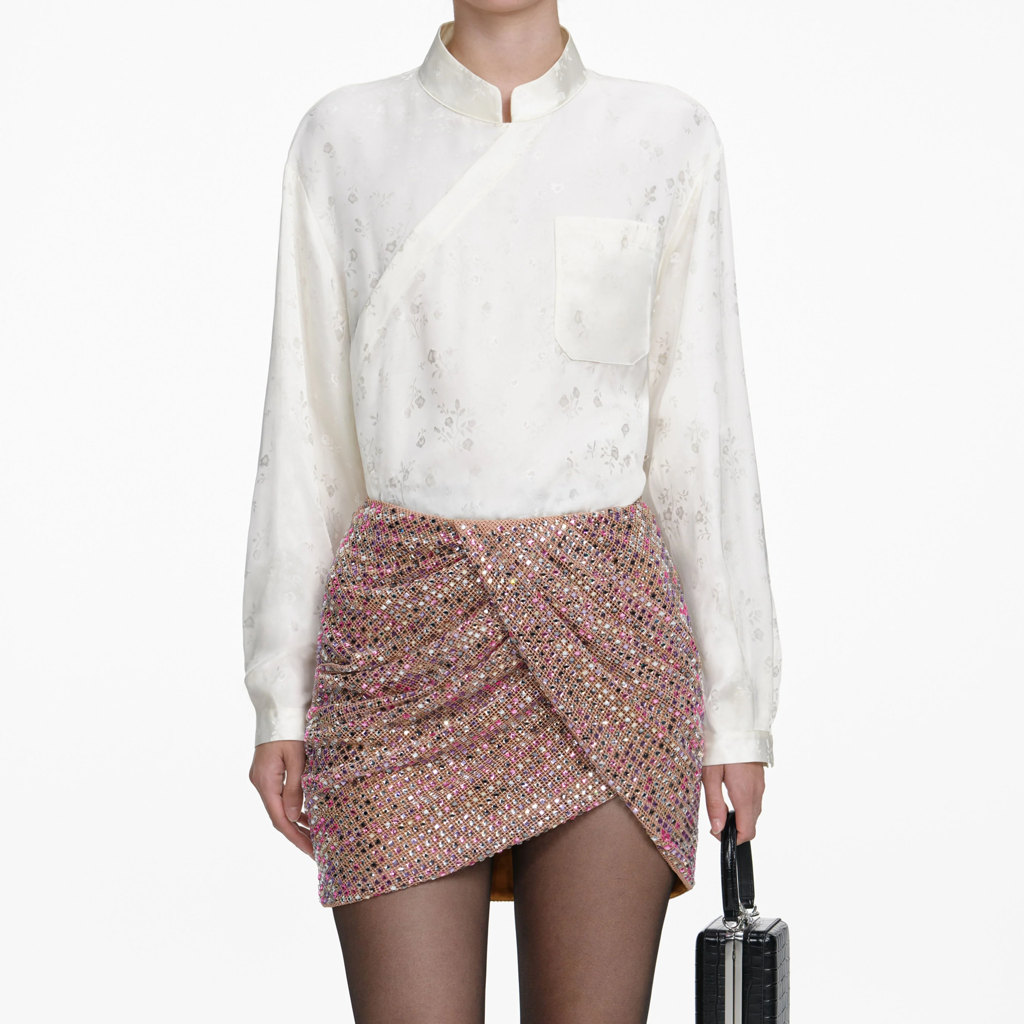 Multi Rhinestone Fishnet Mini Skirt - Image 4