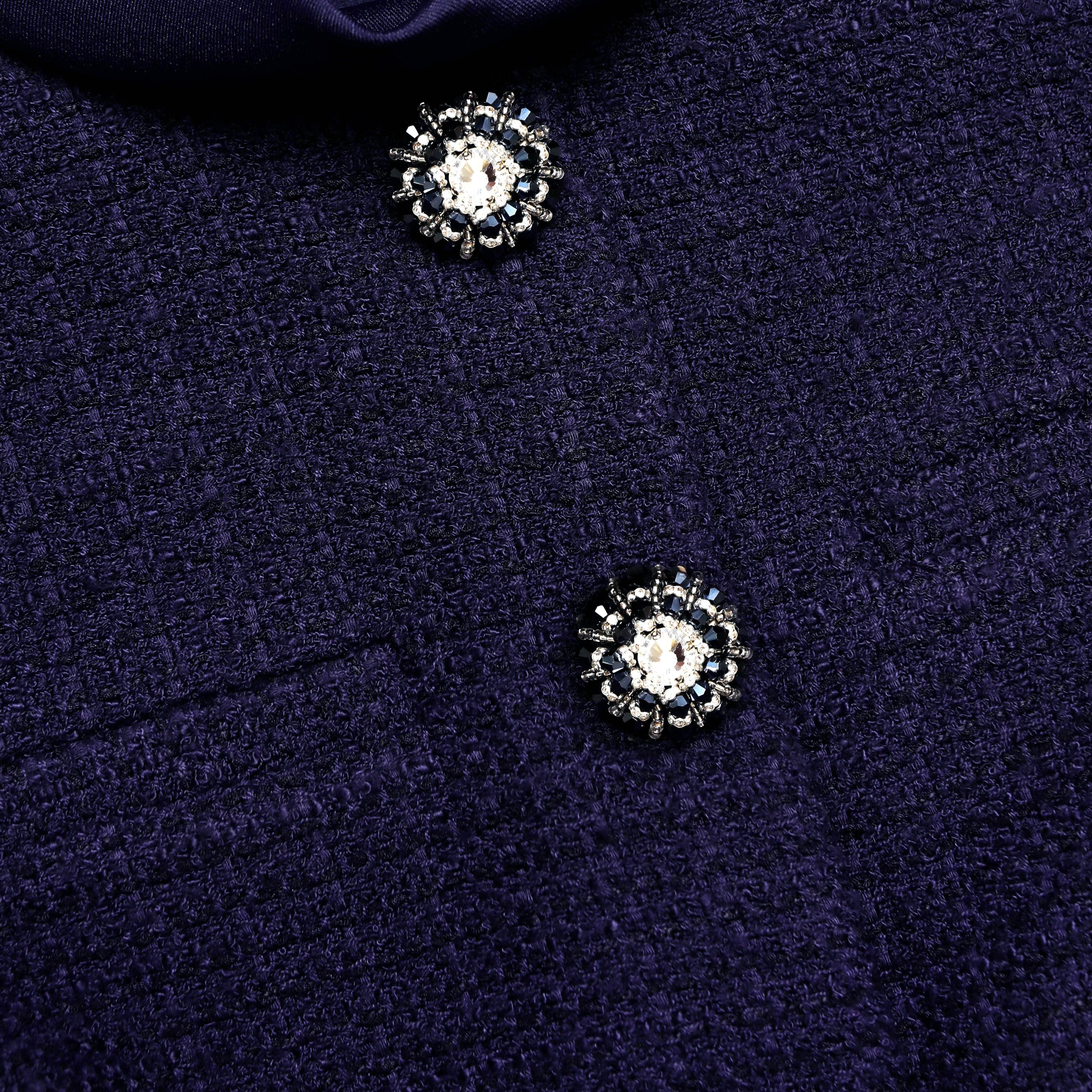 Navy Boucle Taffeta Midi Dress - Image 5