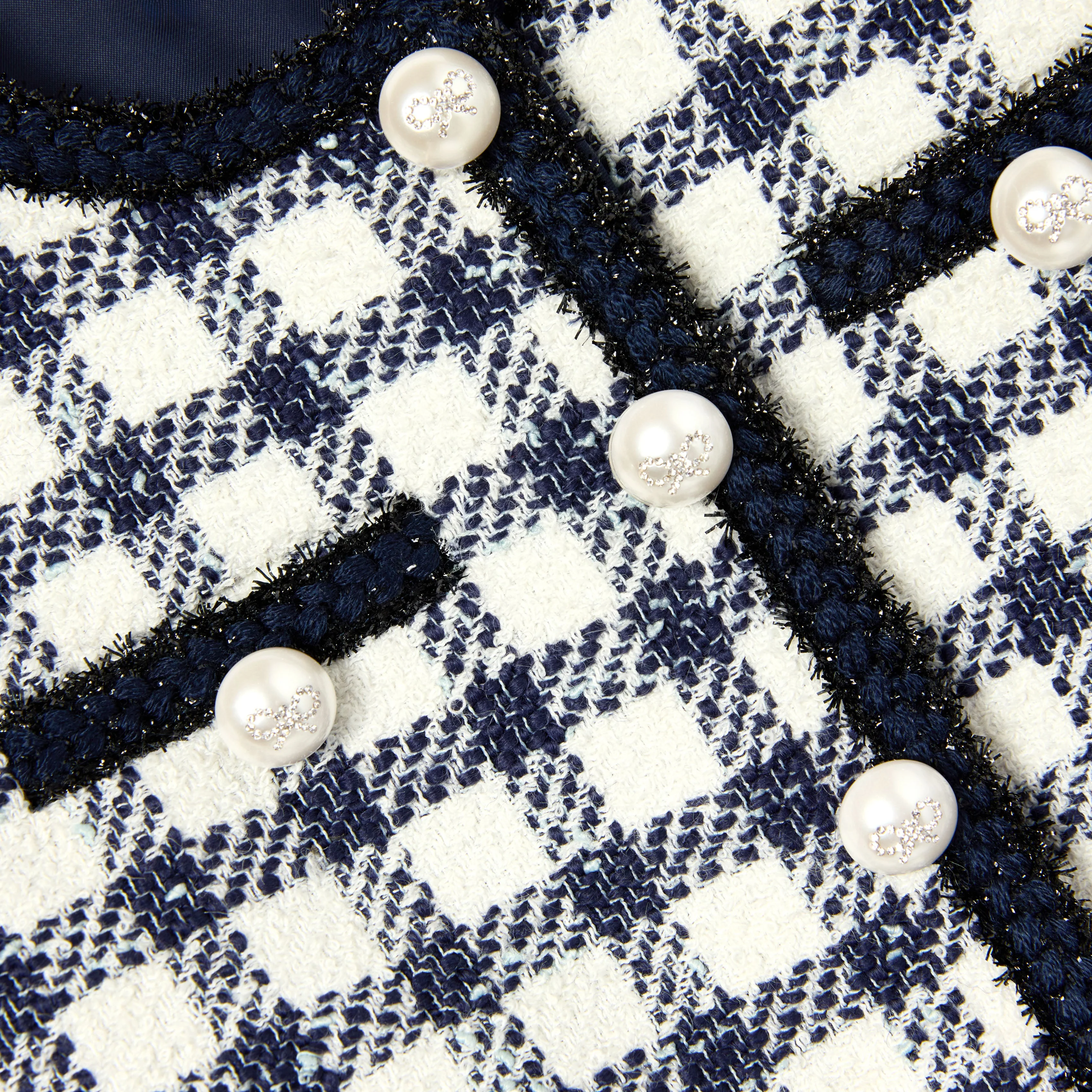 Navy Check Boucle Jacket - Image 4