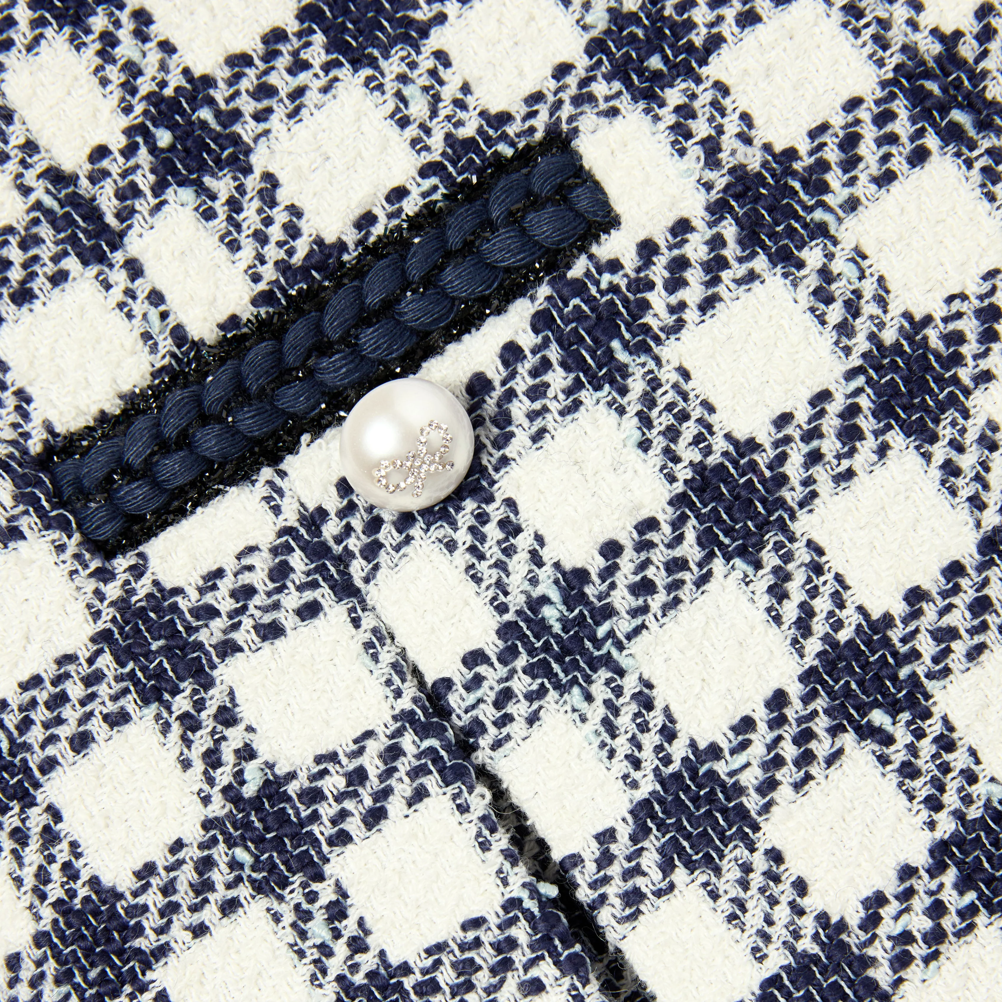 Navy Check Boucle Skirt - Image 4