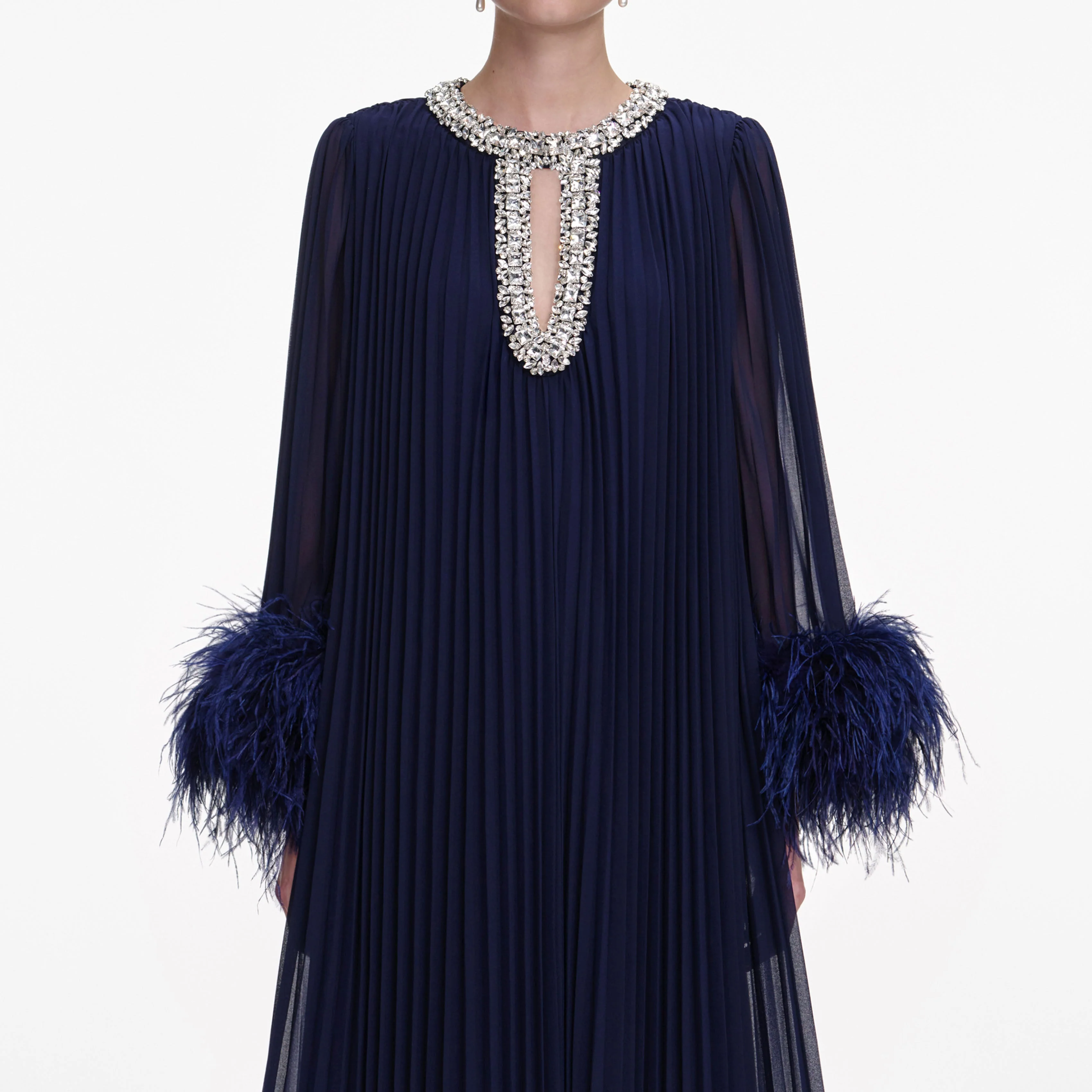 Navy Chiffon Feather Midi Dress - Image 4