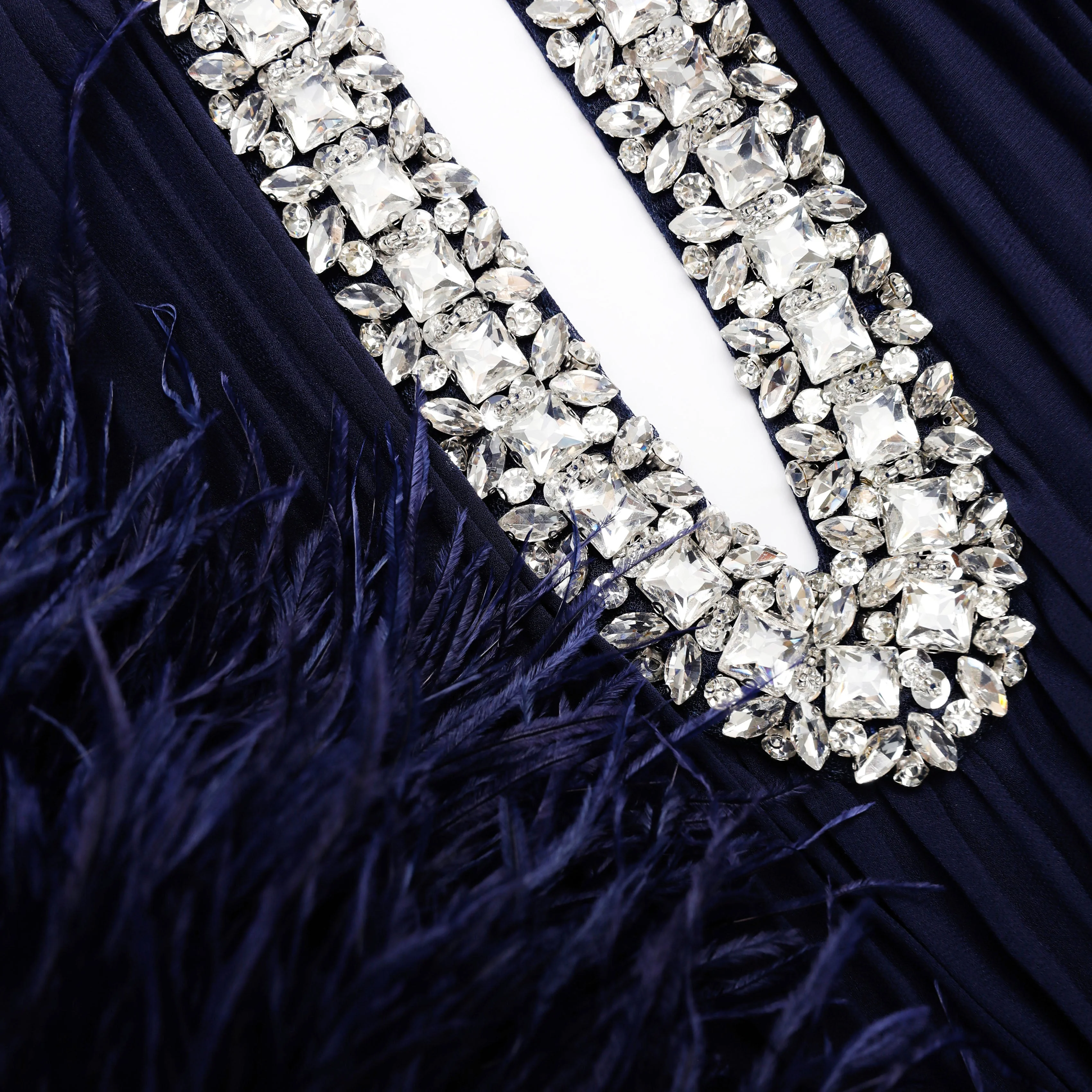 Navy Chiffon Feather Midi Dress - Image 5