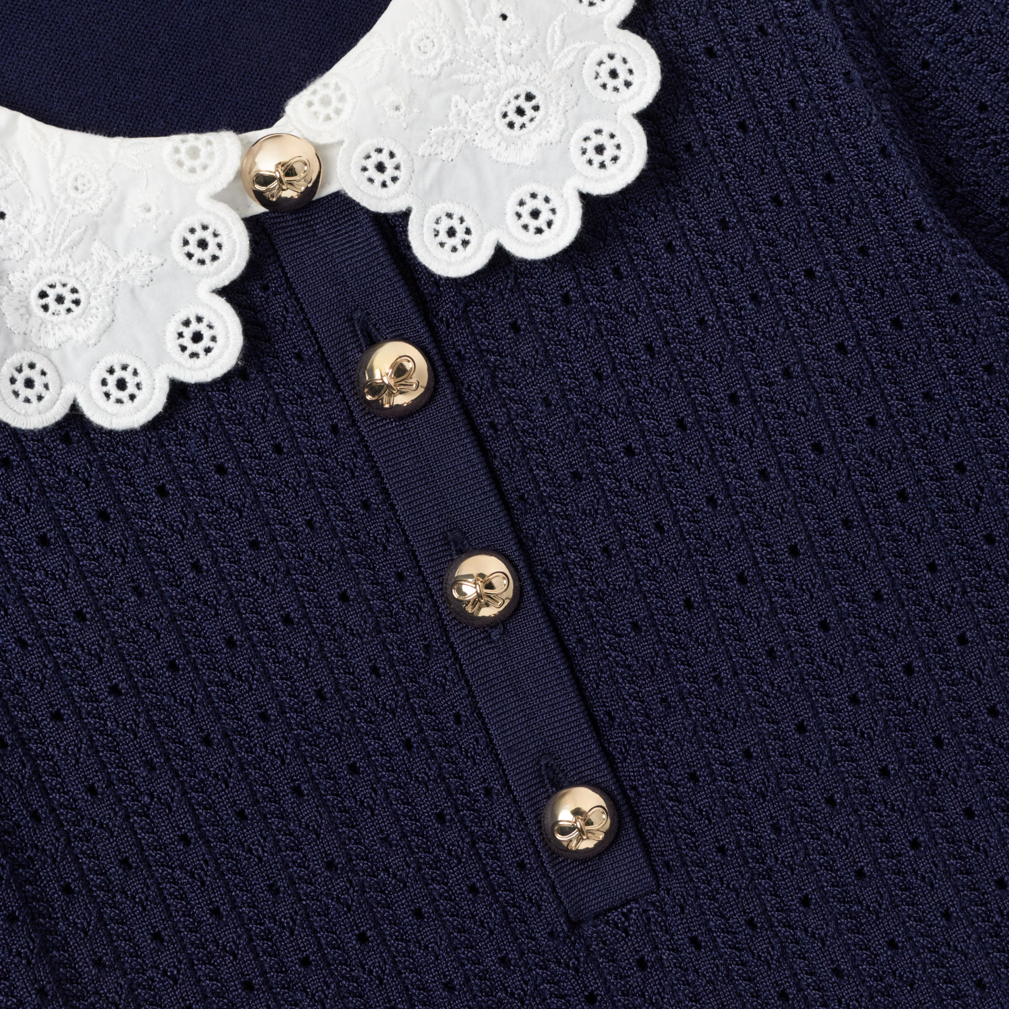 Navy Contrast Collar Knit Dress - Image 3