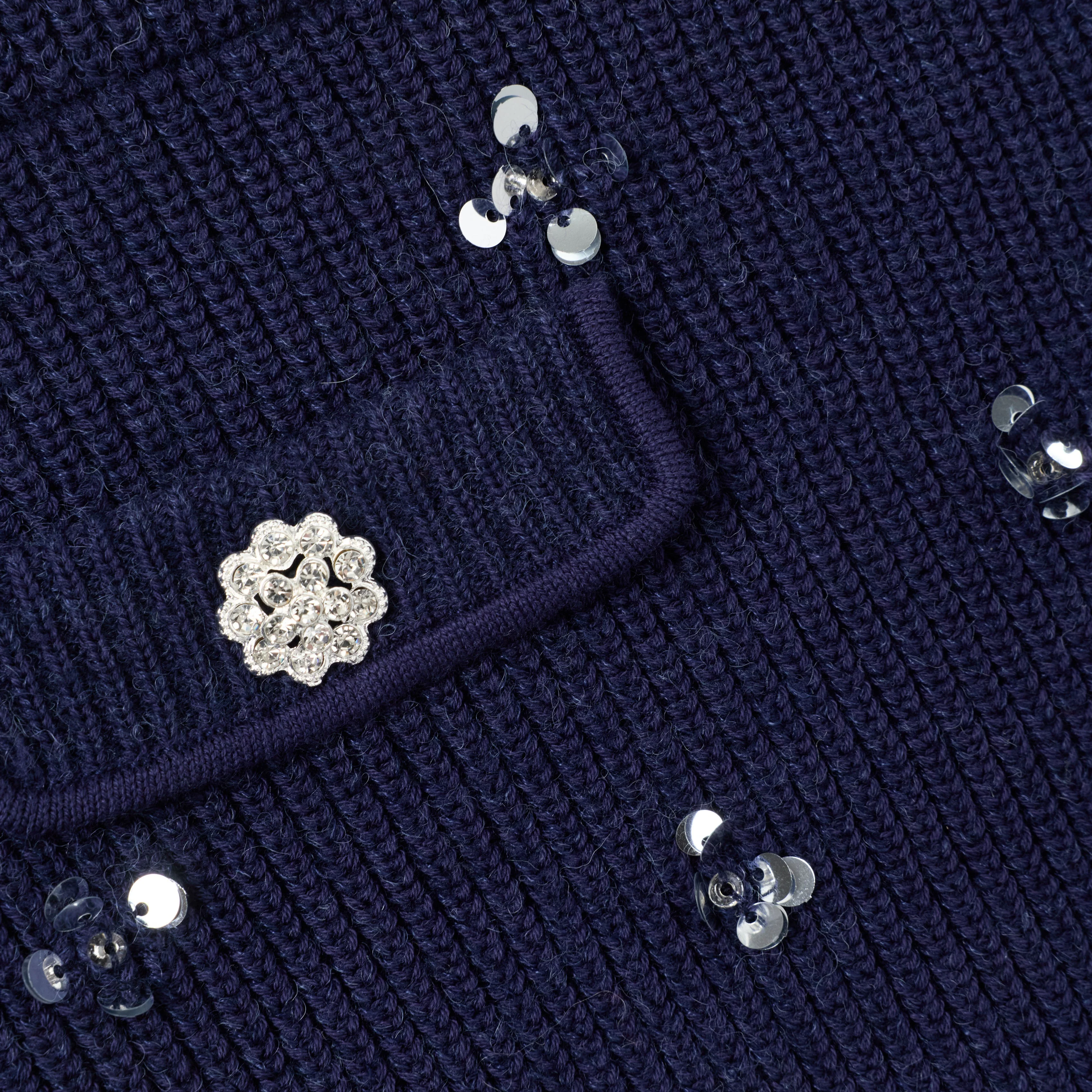 Navy Embellished Knit Skirt - Image 4