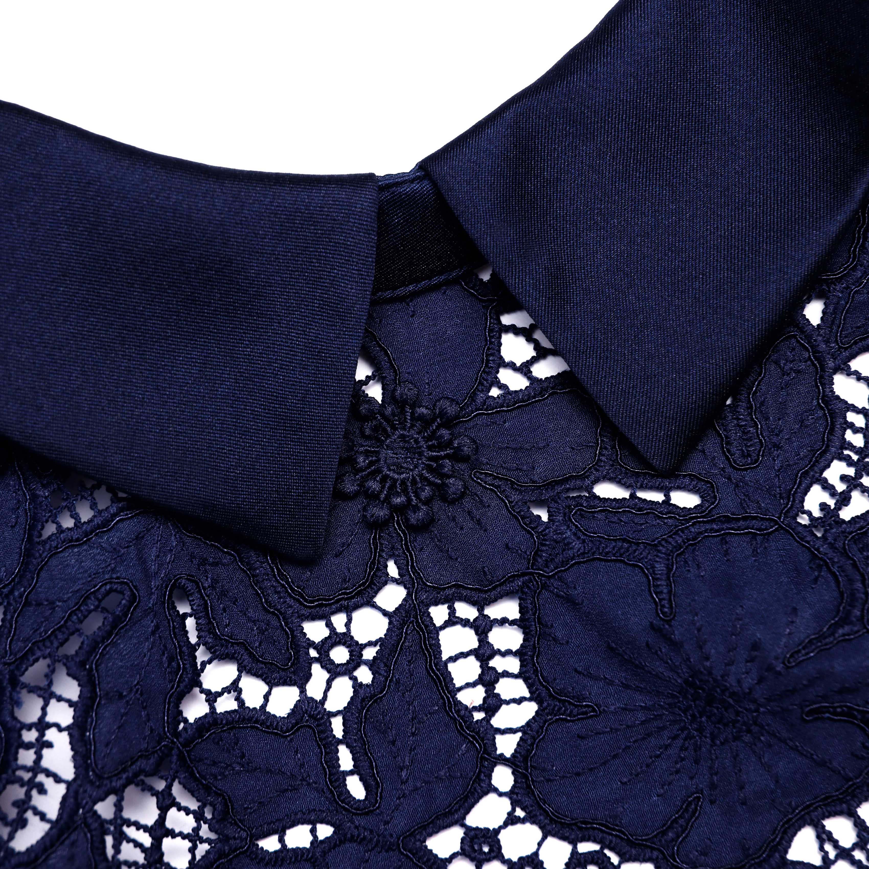 Navy Guipure Lace Midi Dress - Image 5