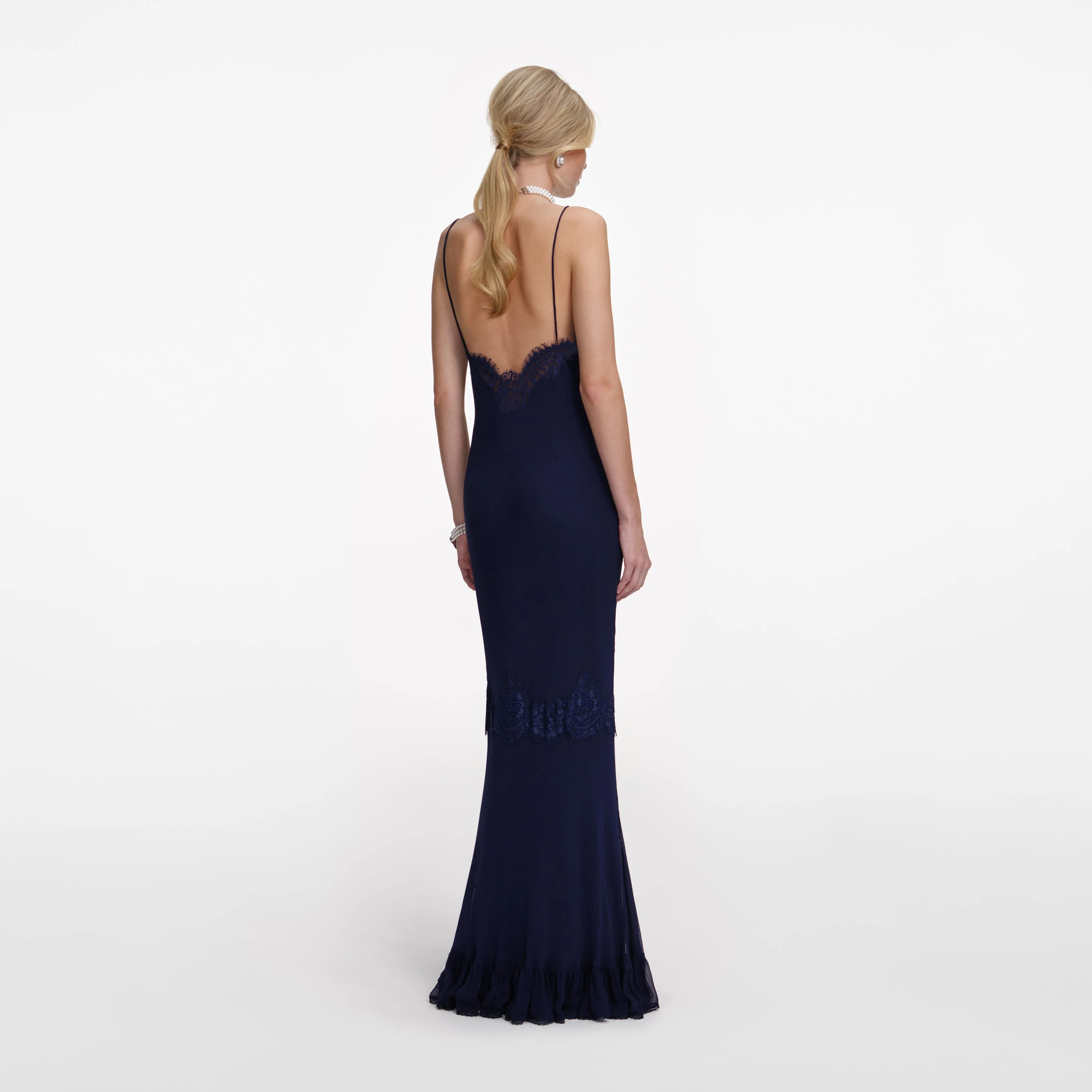Navy Lace Georgette Maxi Dress - Image 3