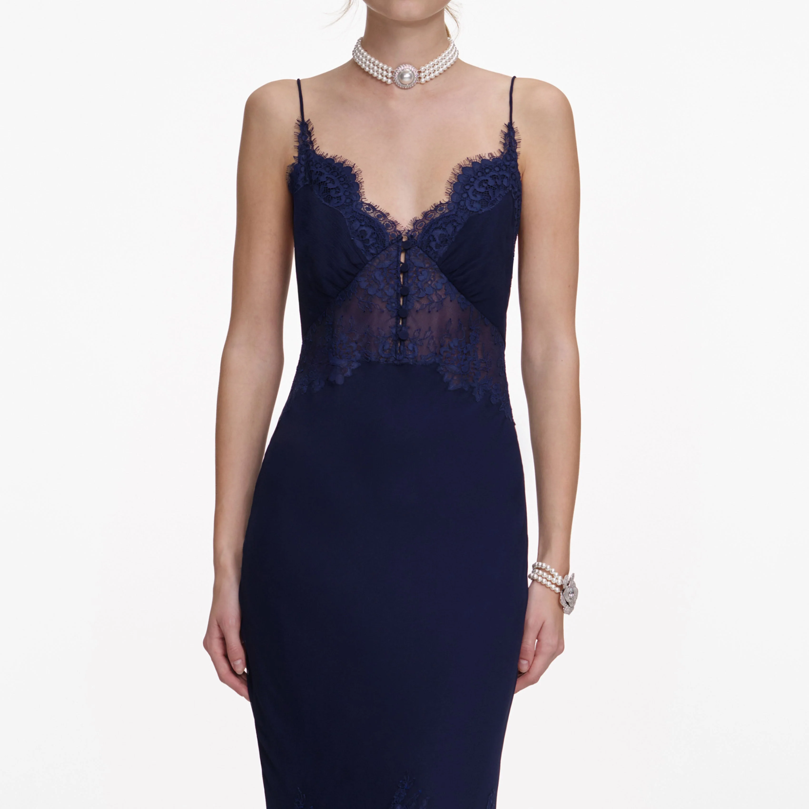 Navy Lace Georgette Maxi Dress - Image 4