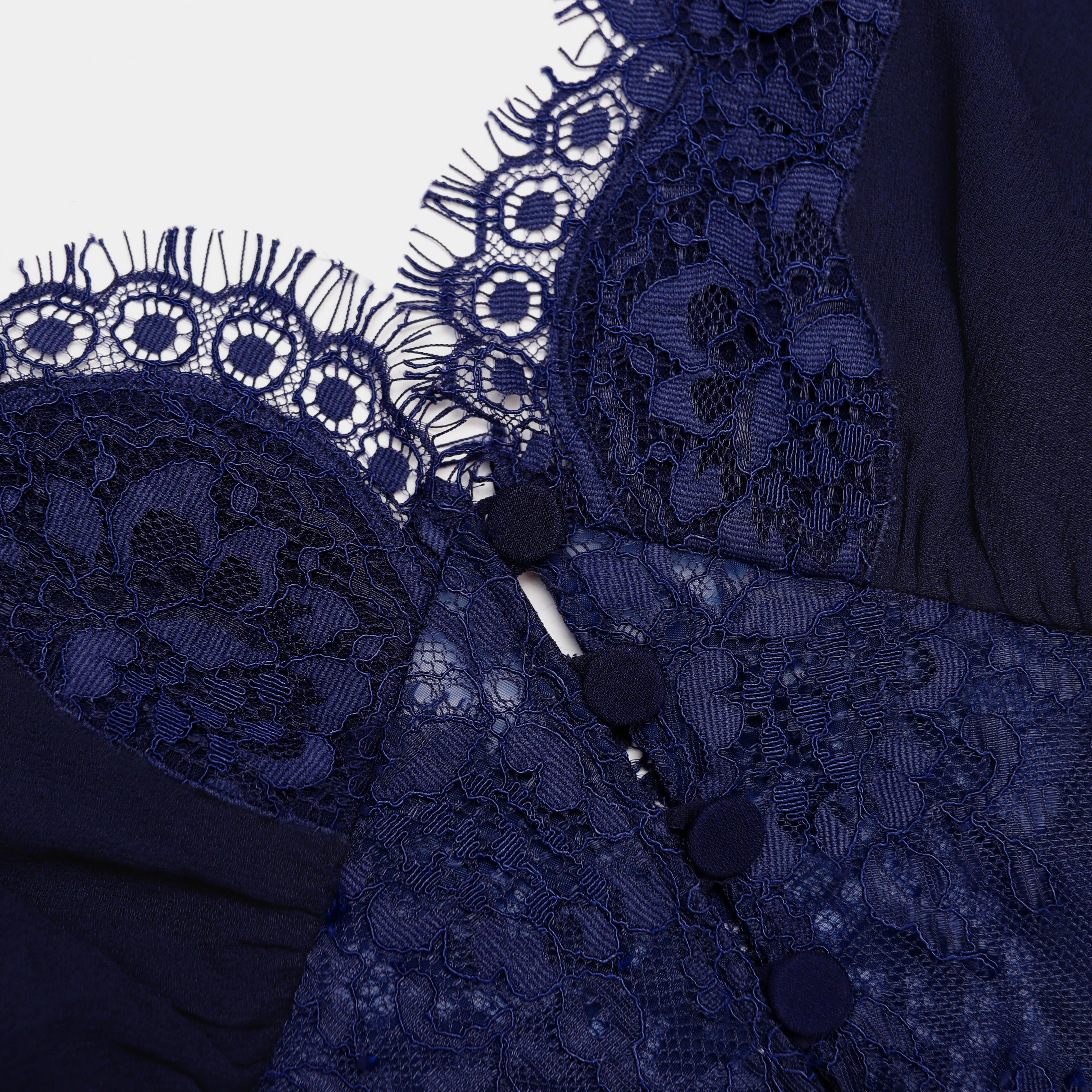 Navy Lace Georgette Maxi Dress - Image 5