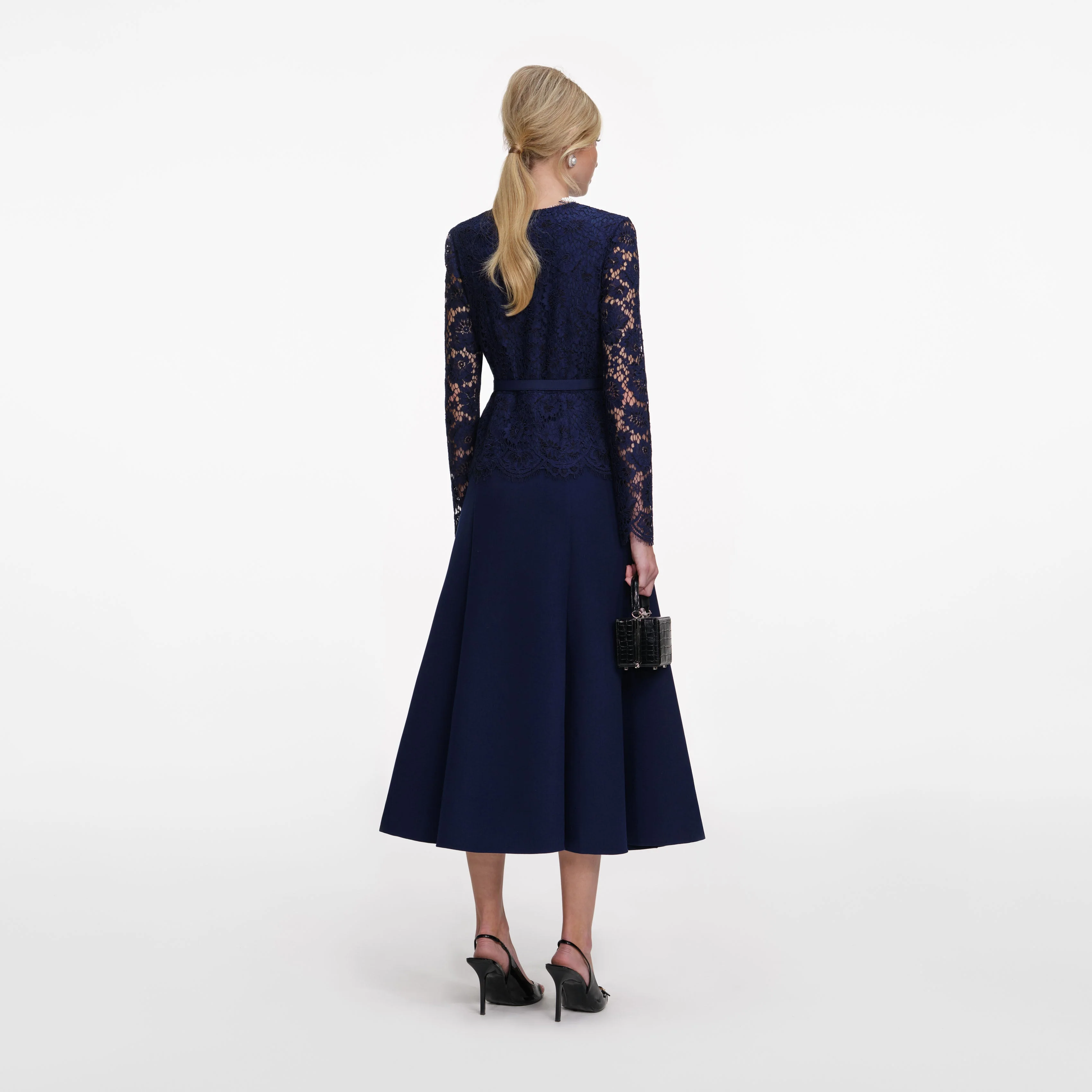 Navy Tailored Lace Midi Dress - Image 3