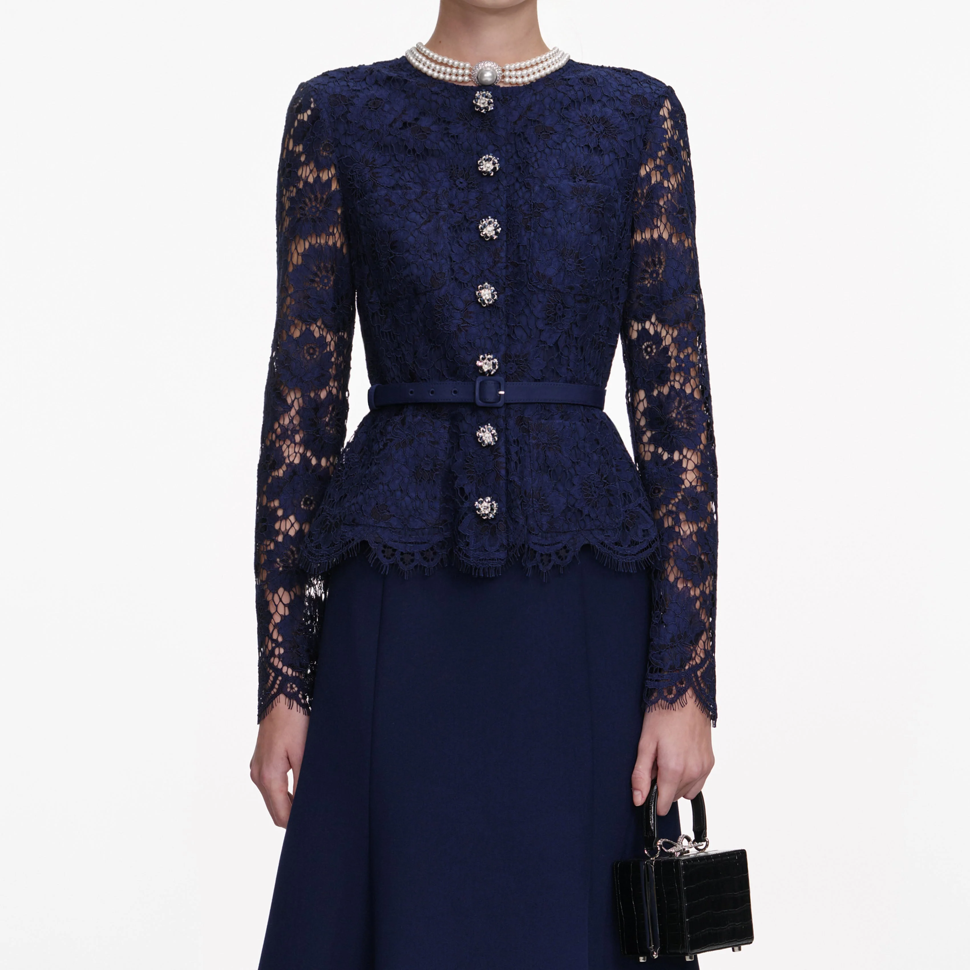 Navy Tailored Lace Midi Dress - Image 4