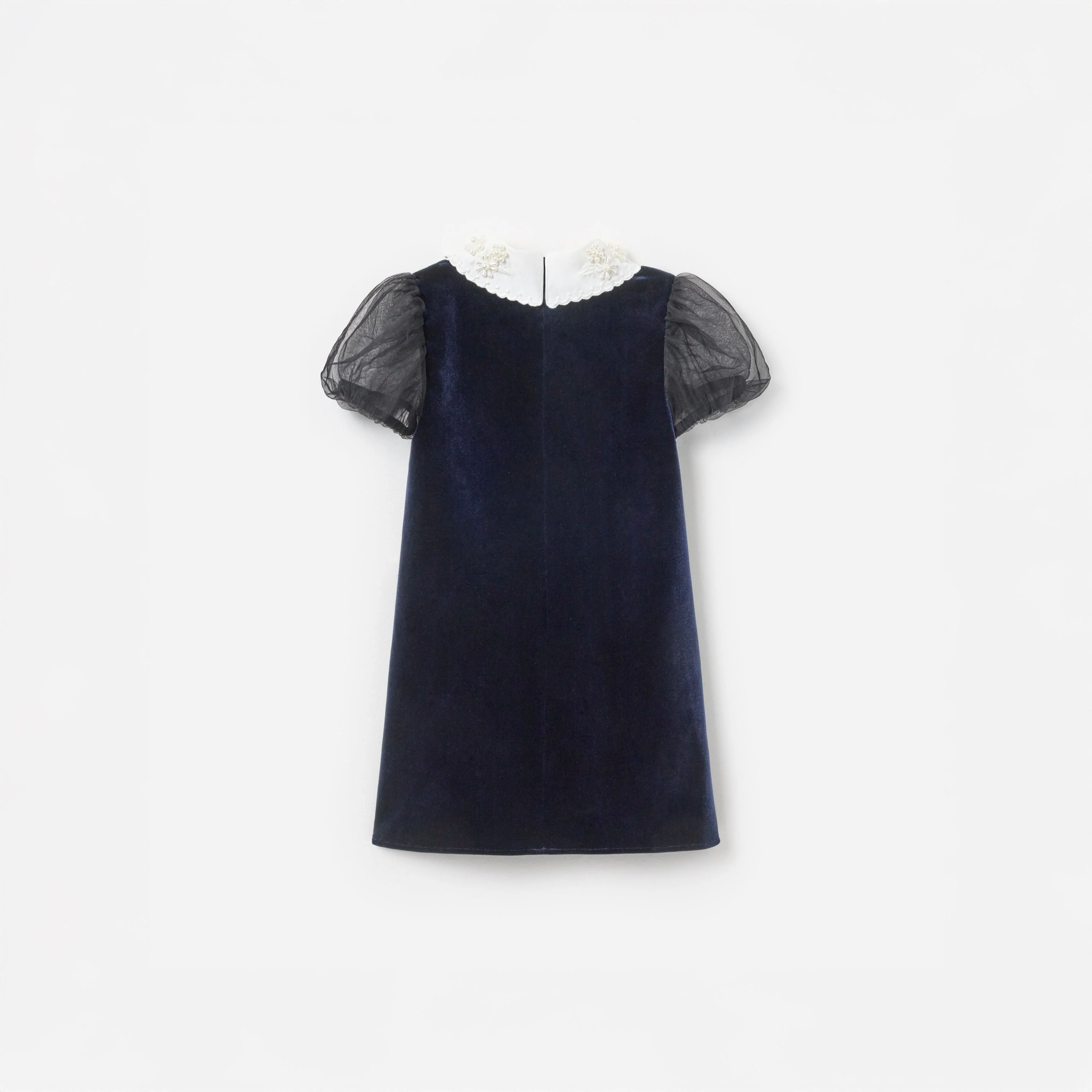 Navy Velvet Tulle Flower Trim Dress - Image 2