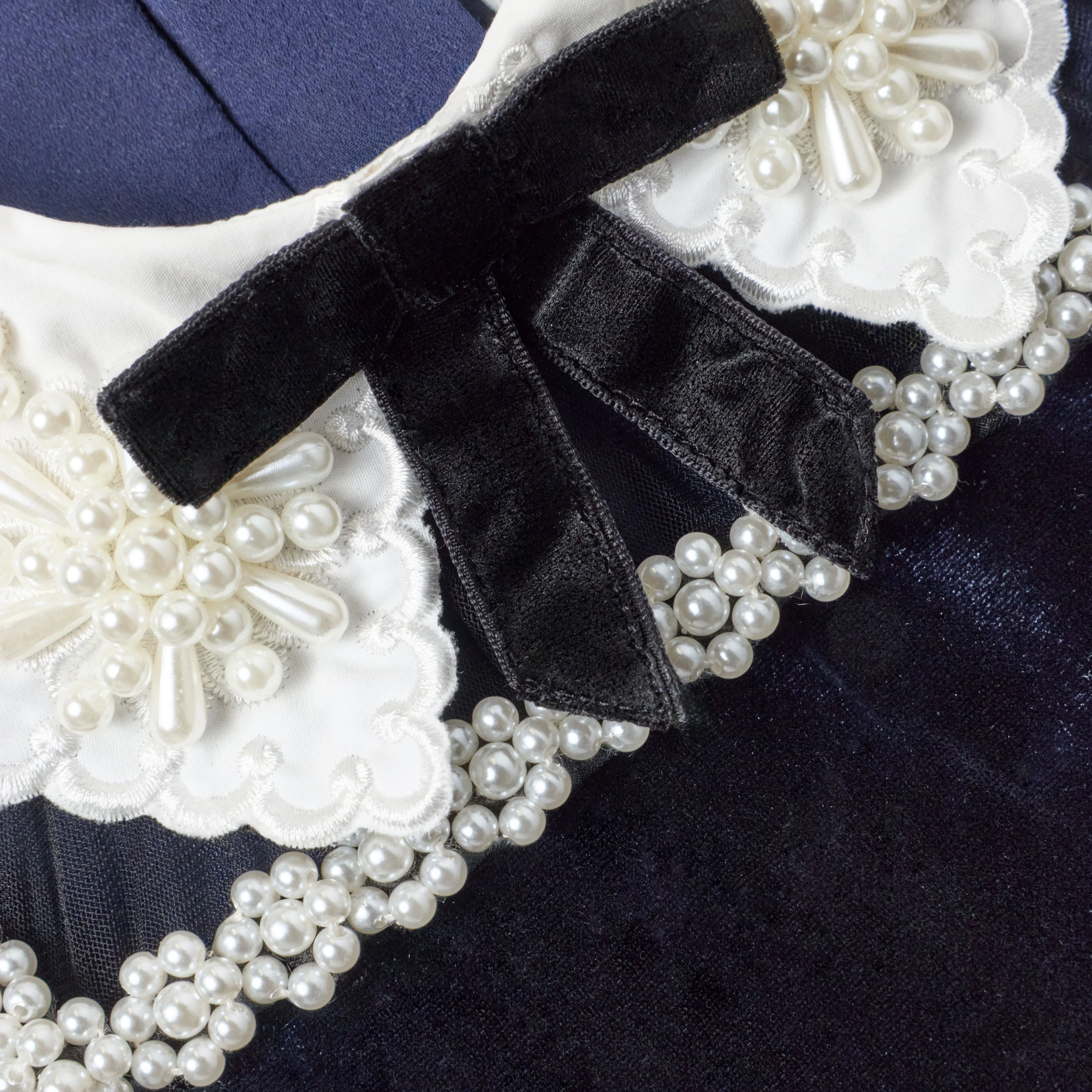 Navy Velvet Tulle Flower Trim Dress - Image 4