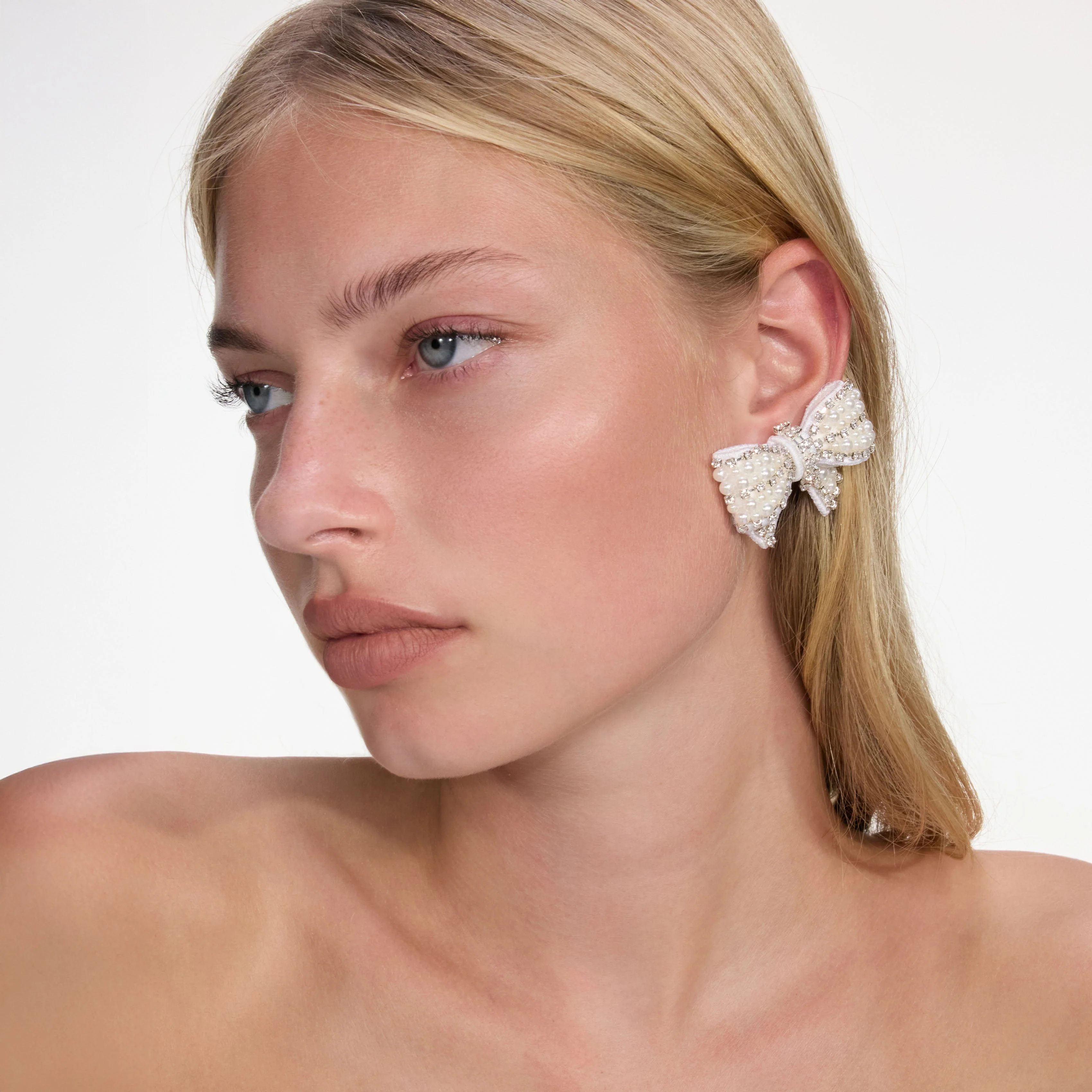 Pearl Satin Bow Earrings - Image 2