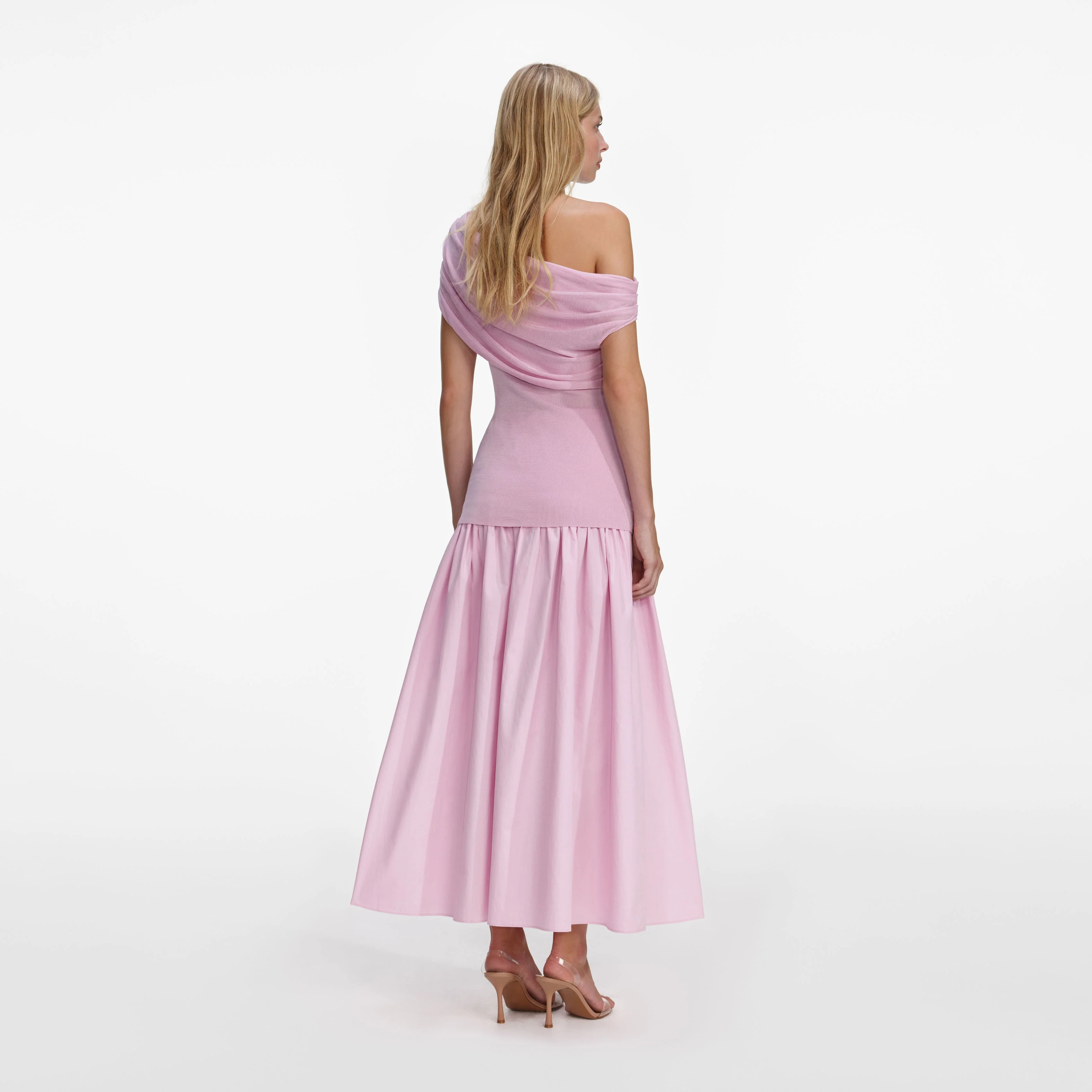 Pink Cotton Draped Knit Midi Dress - Image 3