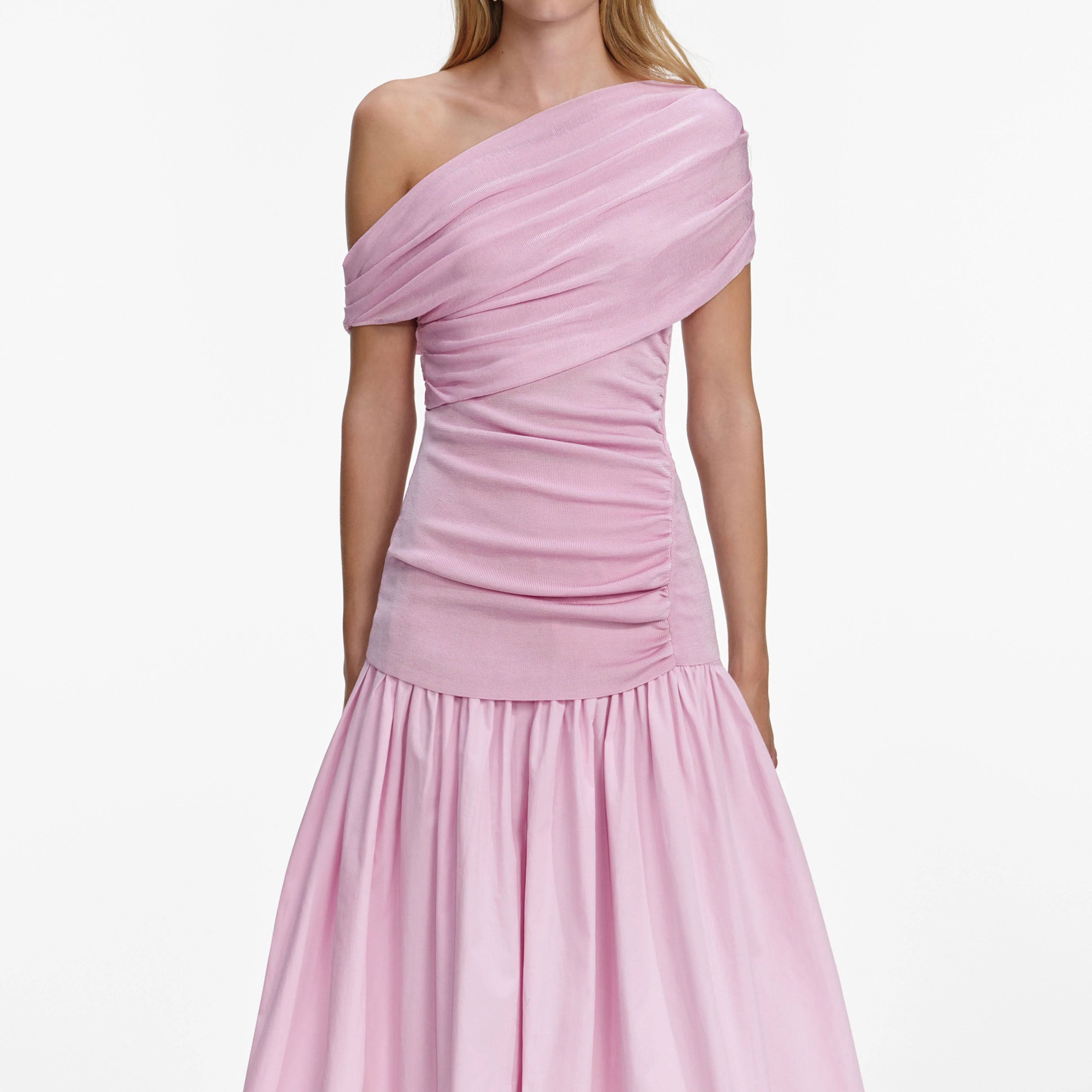 Pink Cotton Draped Knit Midi Dress - Image 4