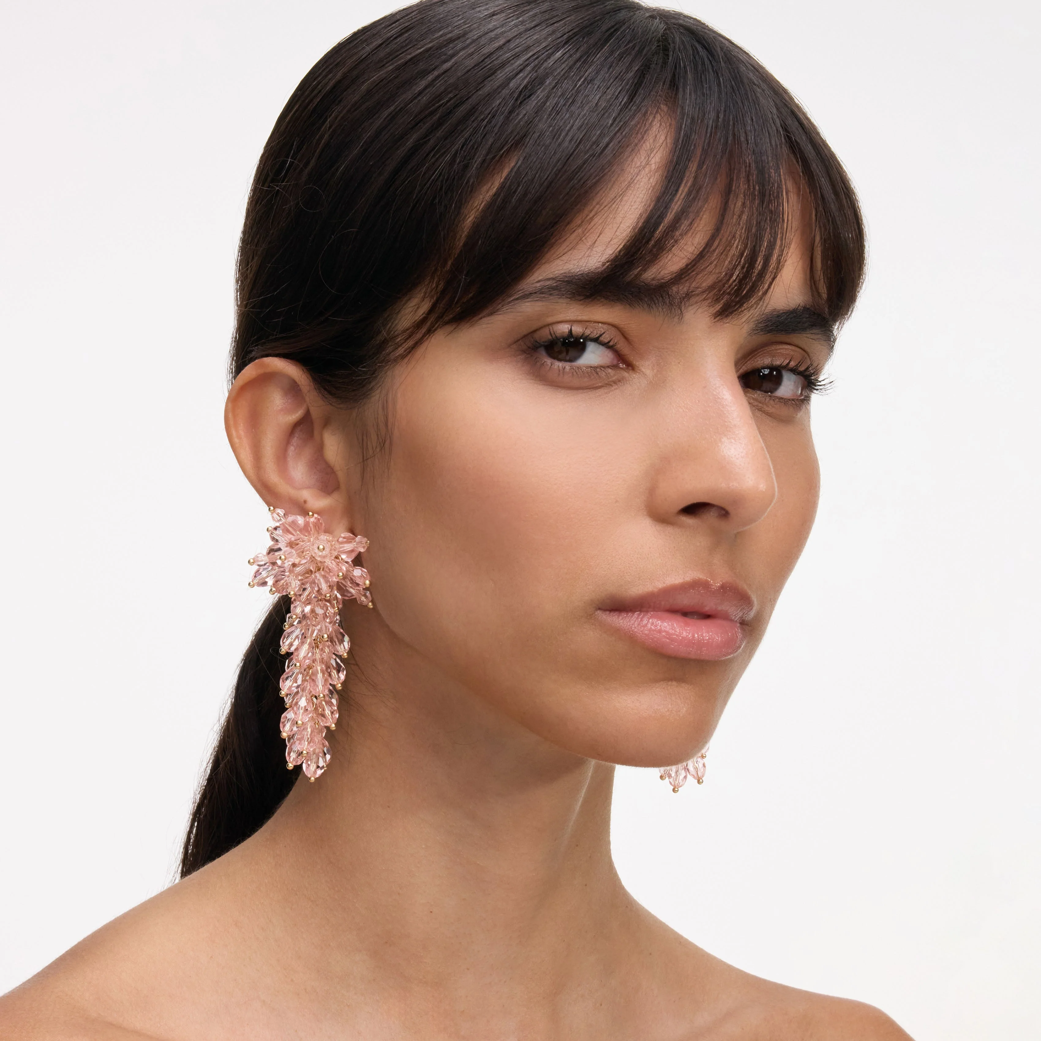 Pink Crystal Cluster Earrings - Image 2