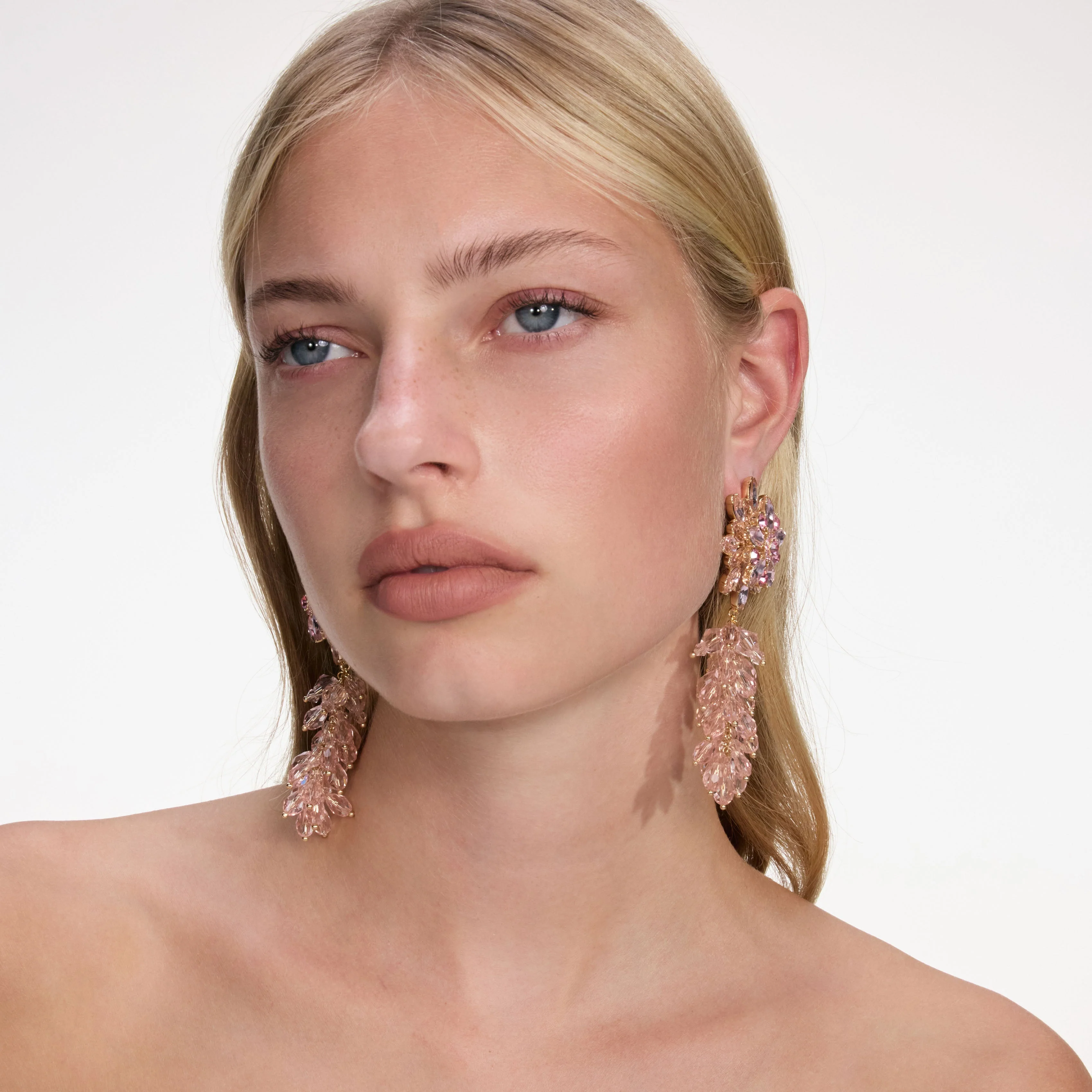 Pink Crystal Cluster Flower Earrings - Image 4