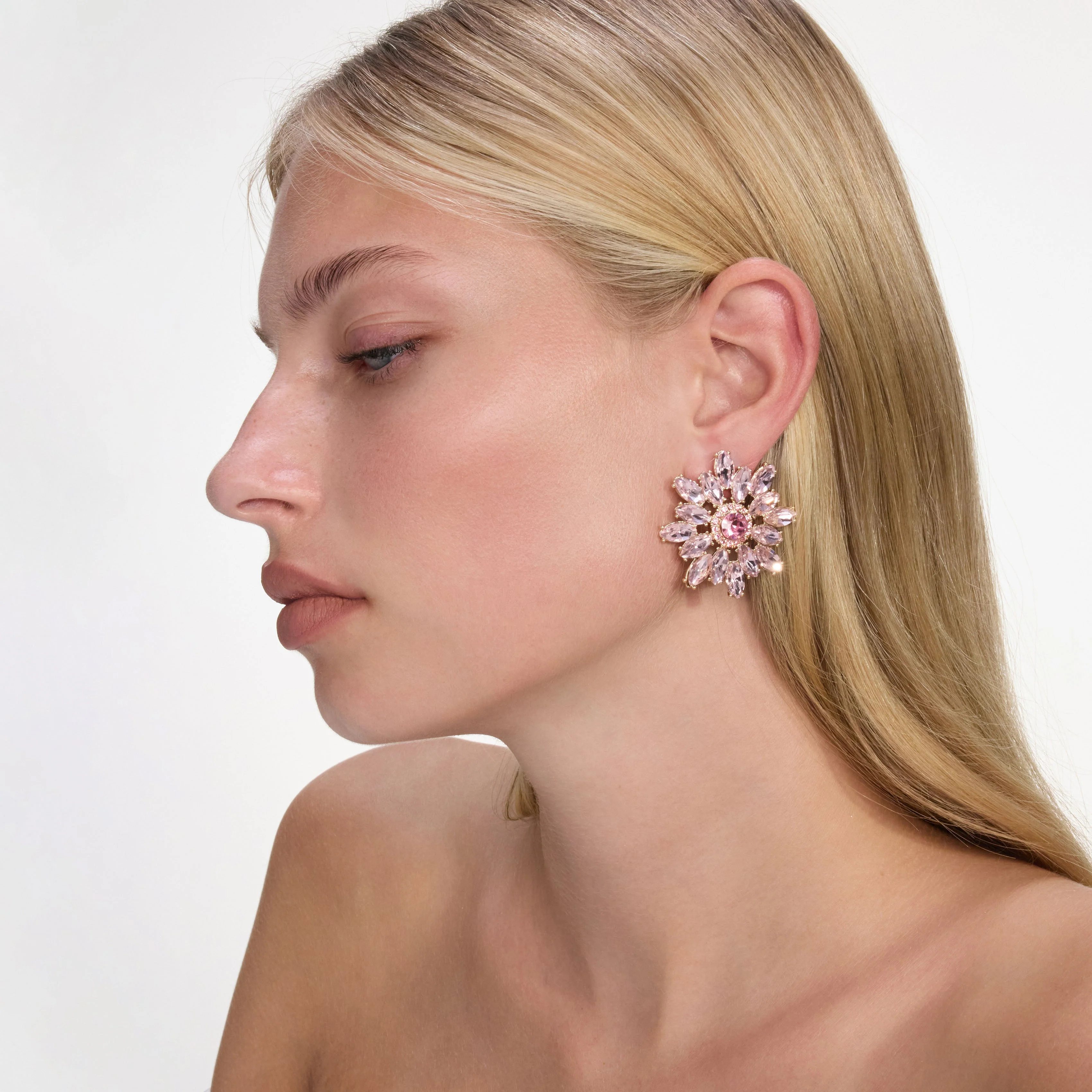 Pink Crystal Flower Earrings - Image 2