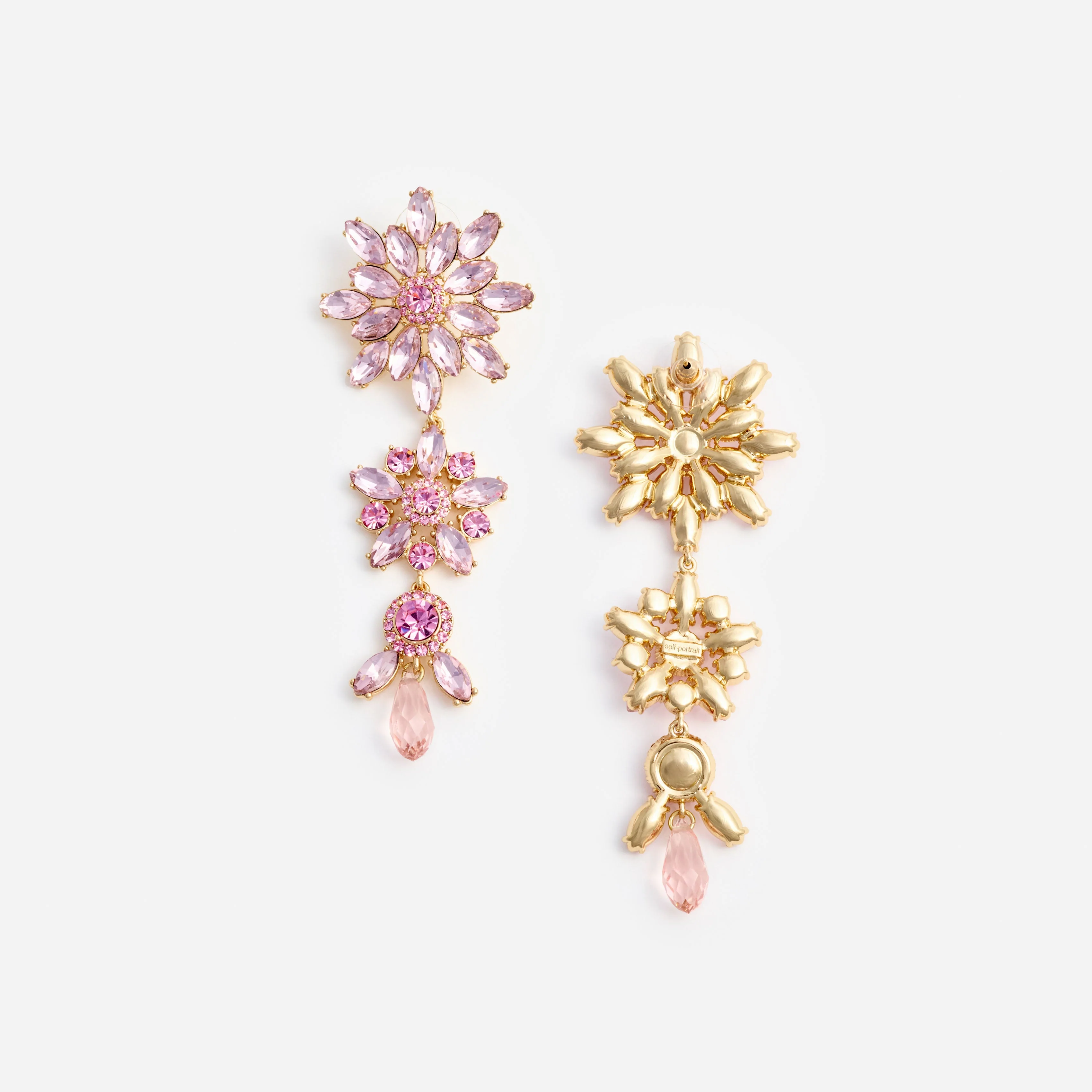 Pink Crystal Tiered Flower Earrings - Image 3