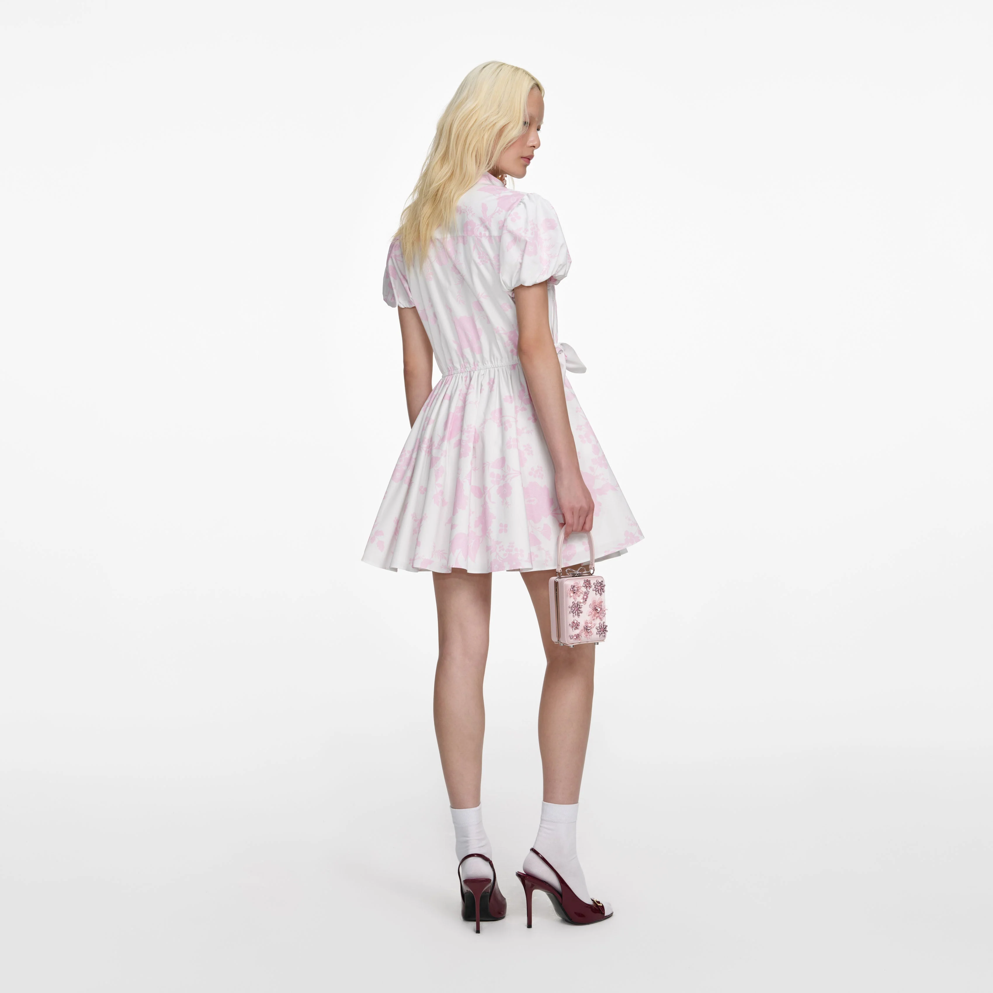 Pink Floral Cotton Drape Mini Dress - Image 3