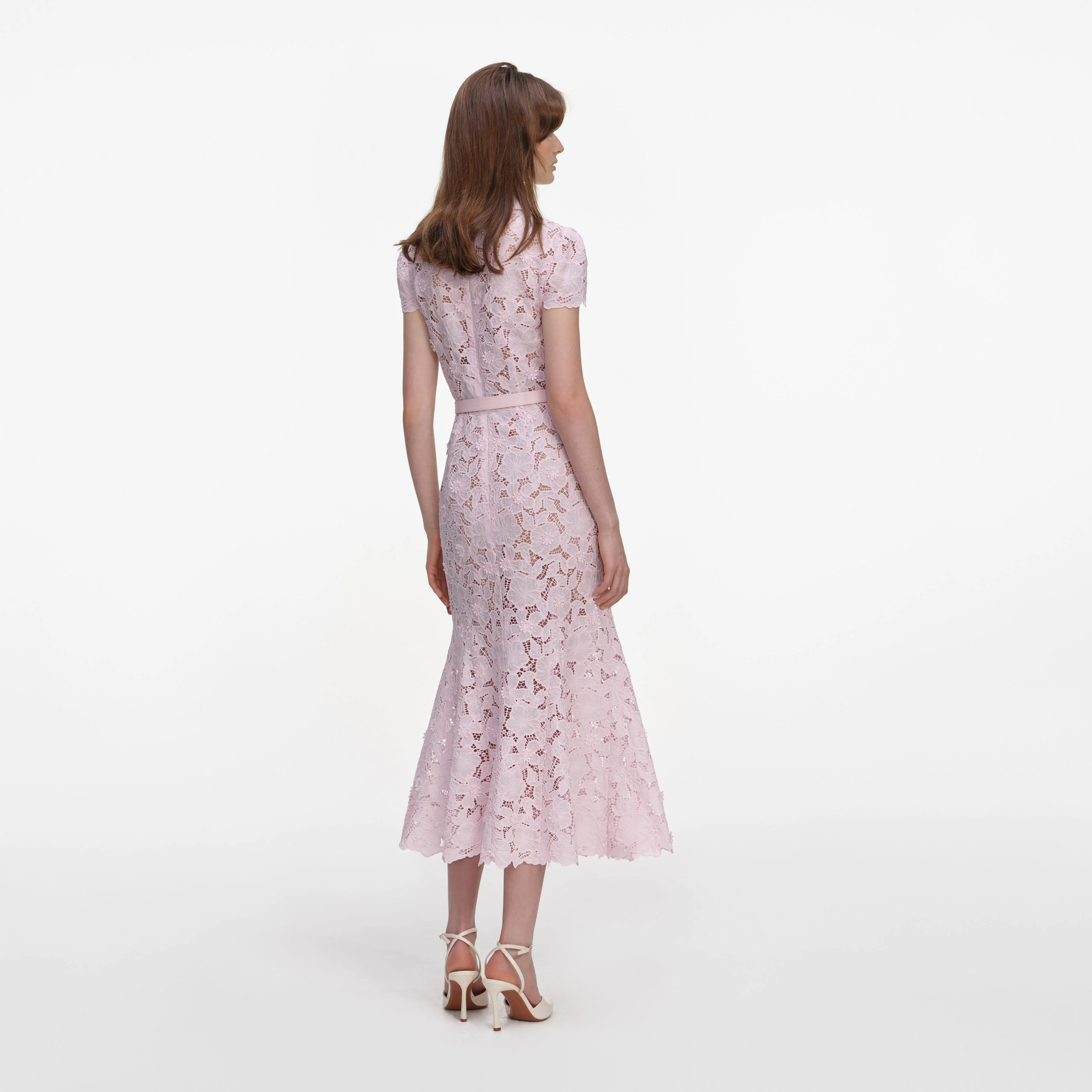 Pink Guipure Lace Midi Dress - Image 3