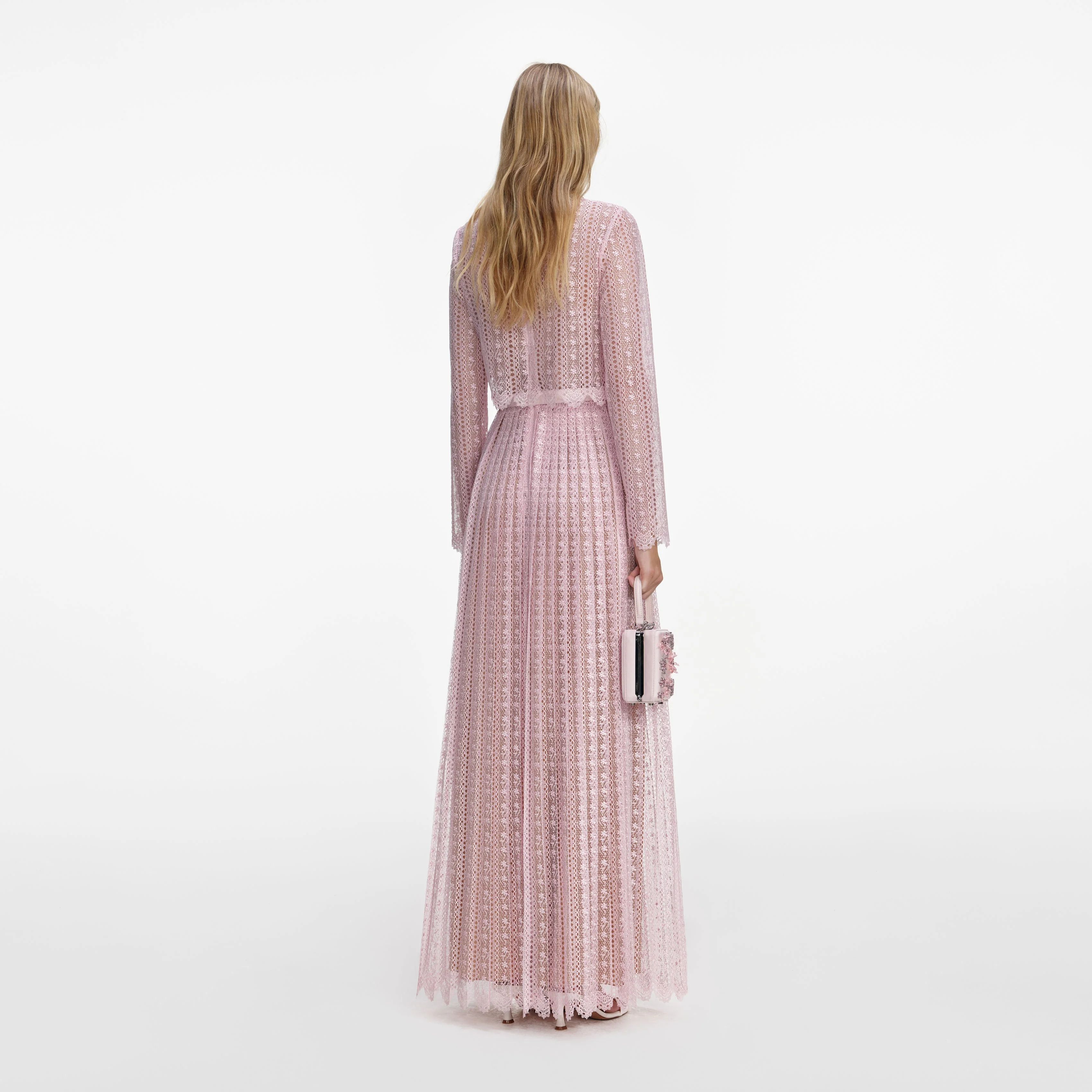 Pink Organza Lace Maxi Dress - Image 3