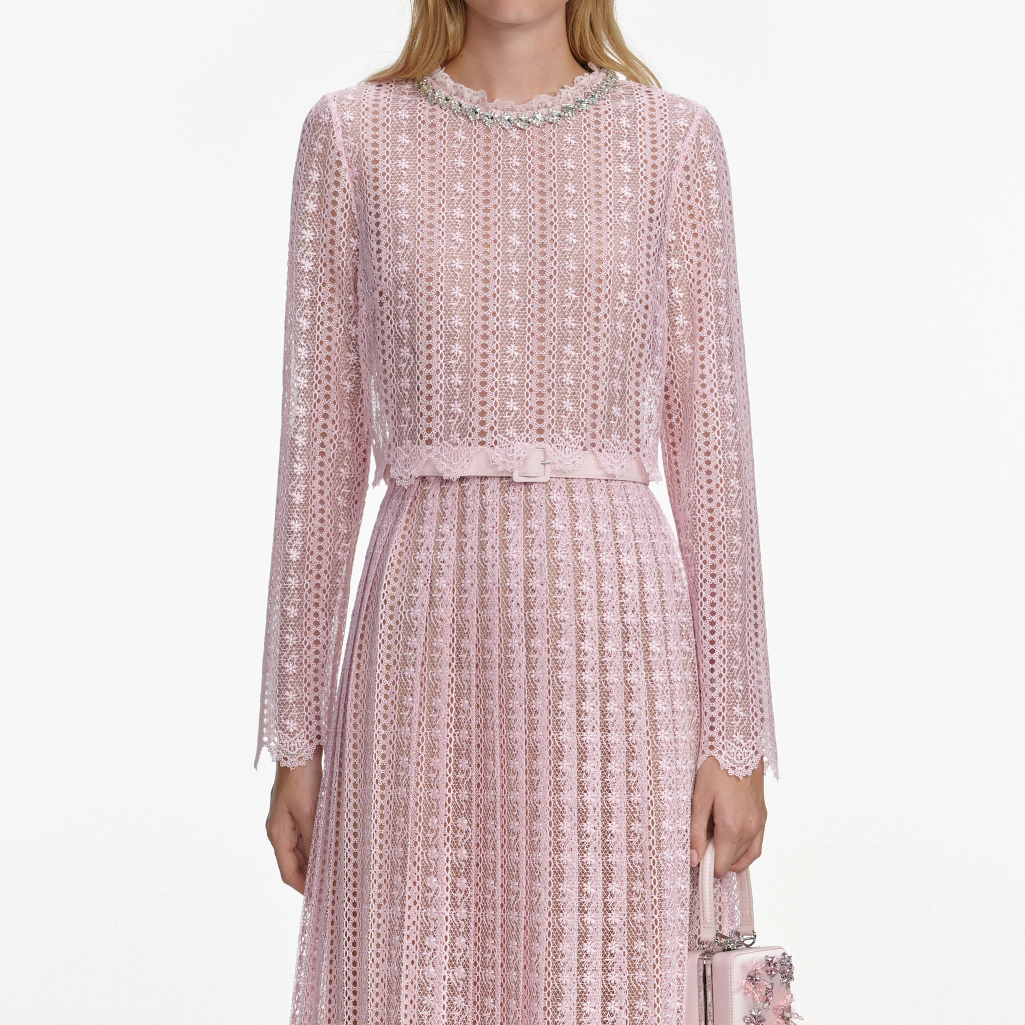 Pink Organza Lace Maxi Dress - Image 4