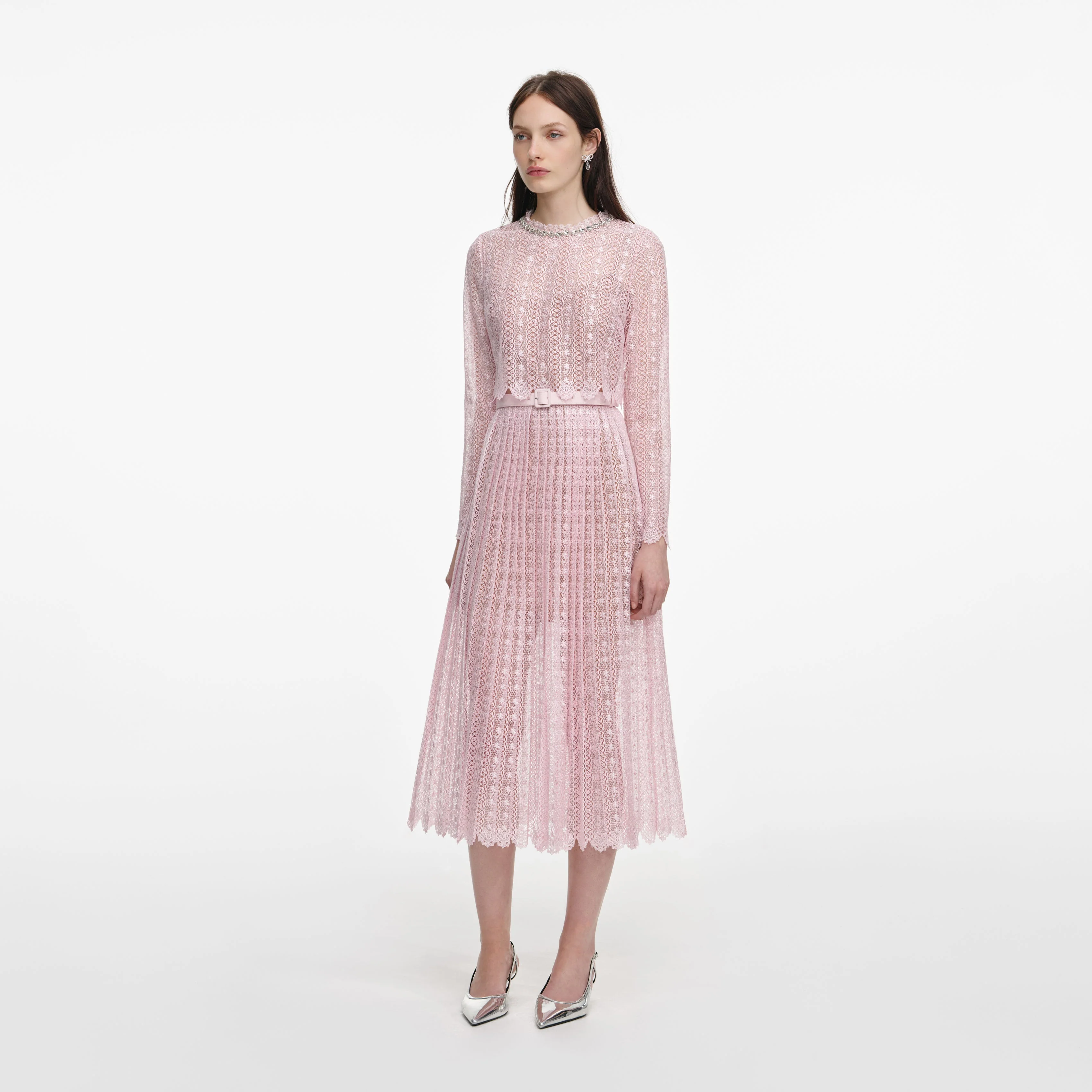 Pink Organza Lace Midi Dress - Image 2