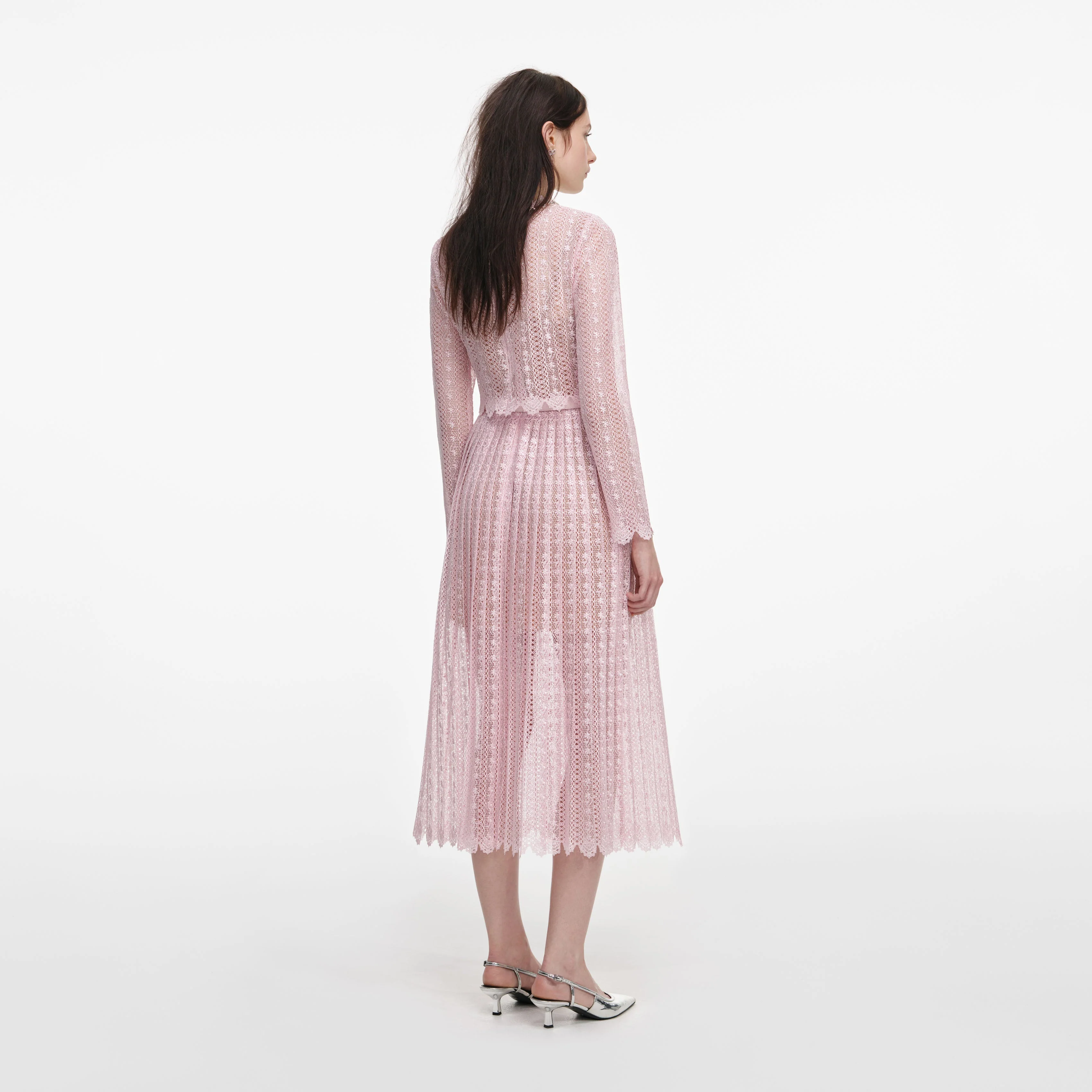 Pink Organza Lace Midi Dress - Image 3
