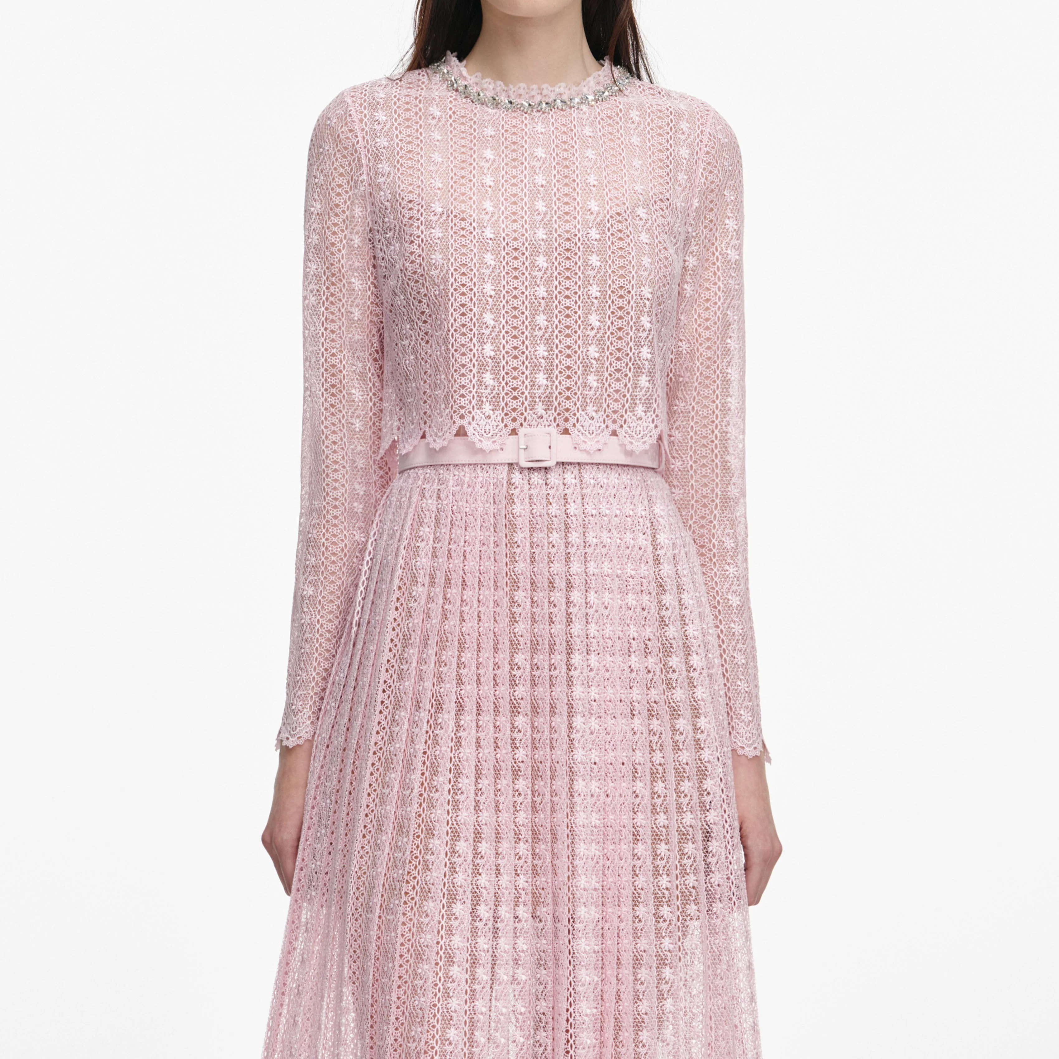 Pink Organza Lace Midi Dress - Image 4