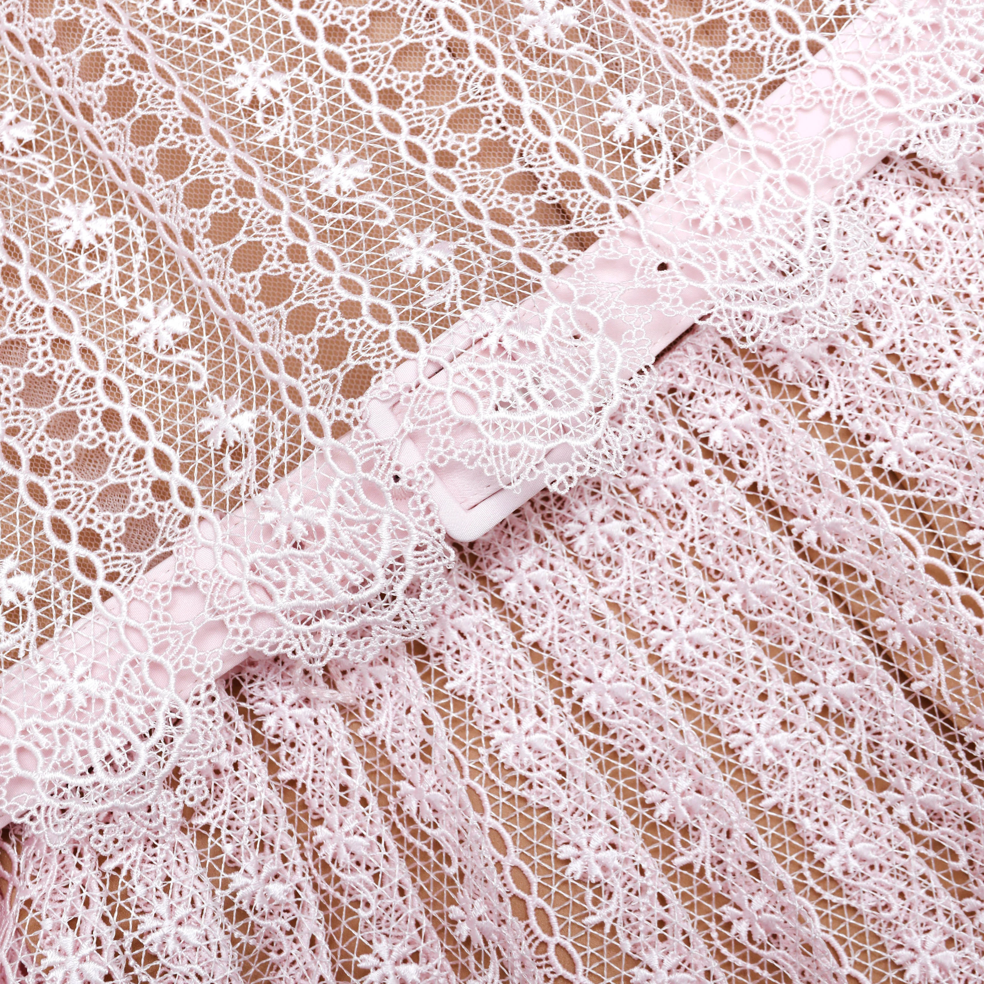 Pink Organza Lace Midi Dress - Image 5
