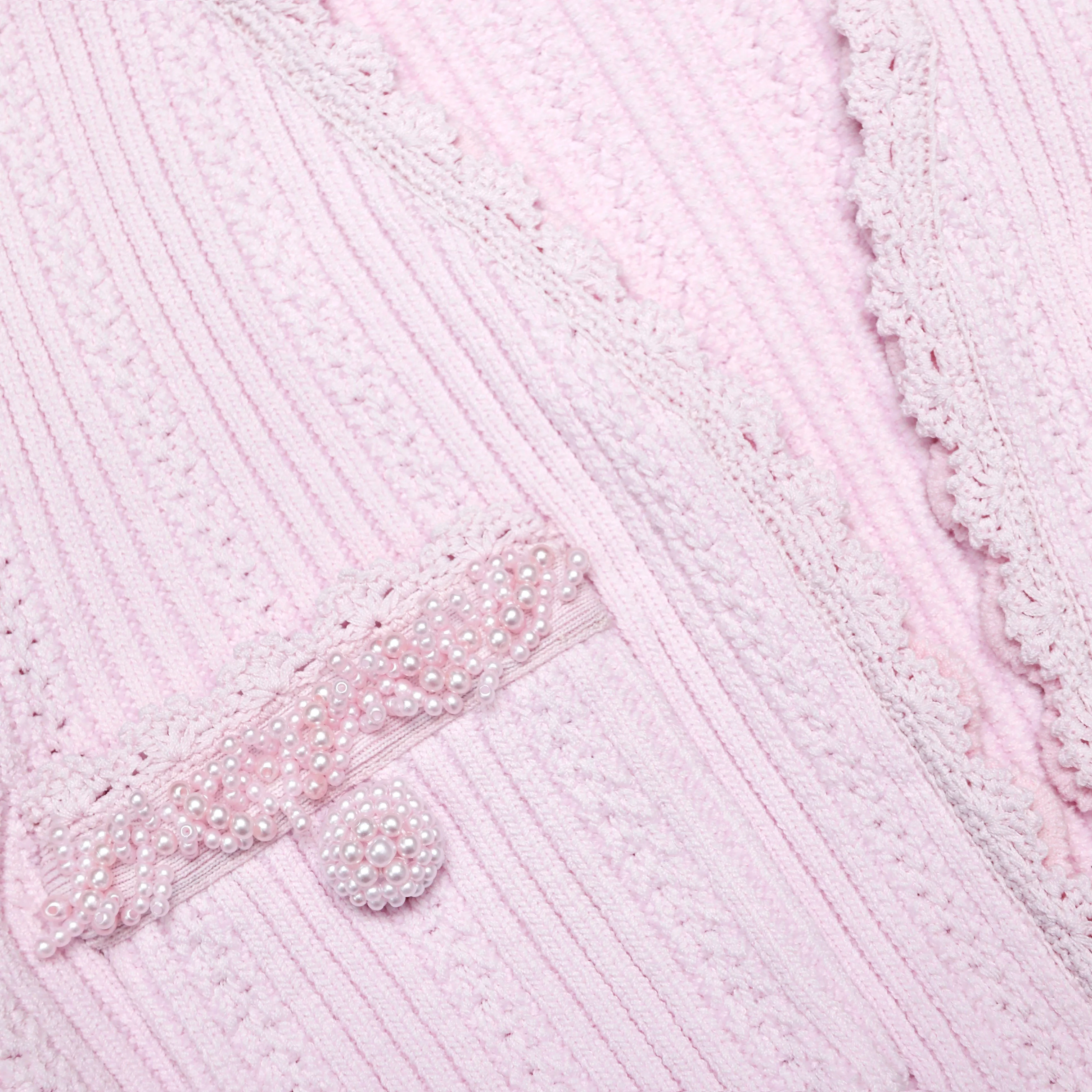 Pink Pearl Trim Knit Mini Dress - Image 5