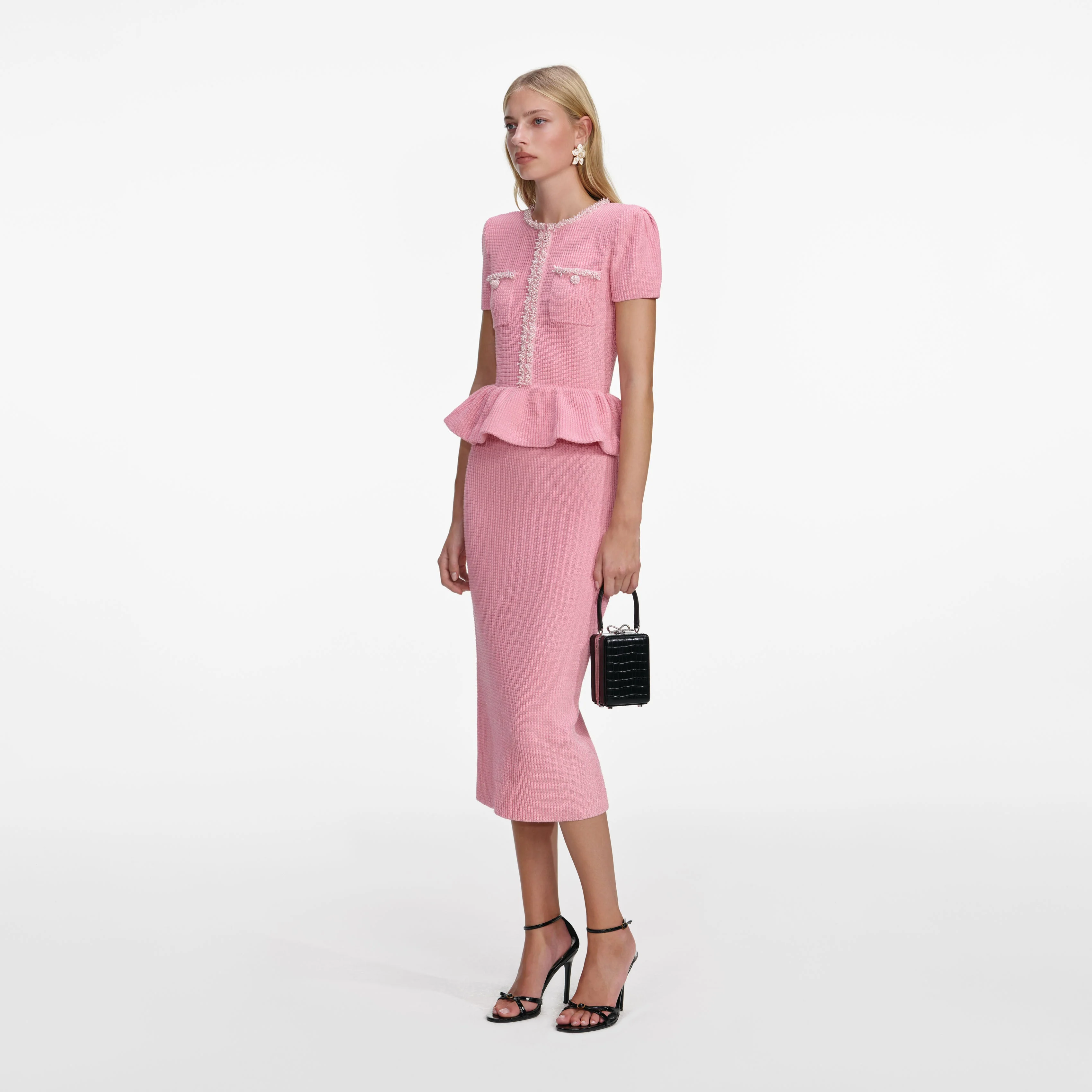 Pink Peplum Knit Midi Dress - Image 2