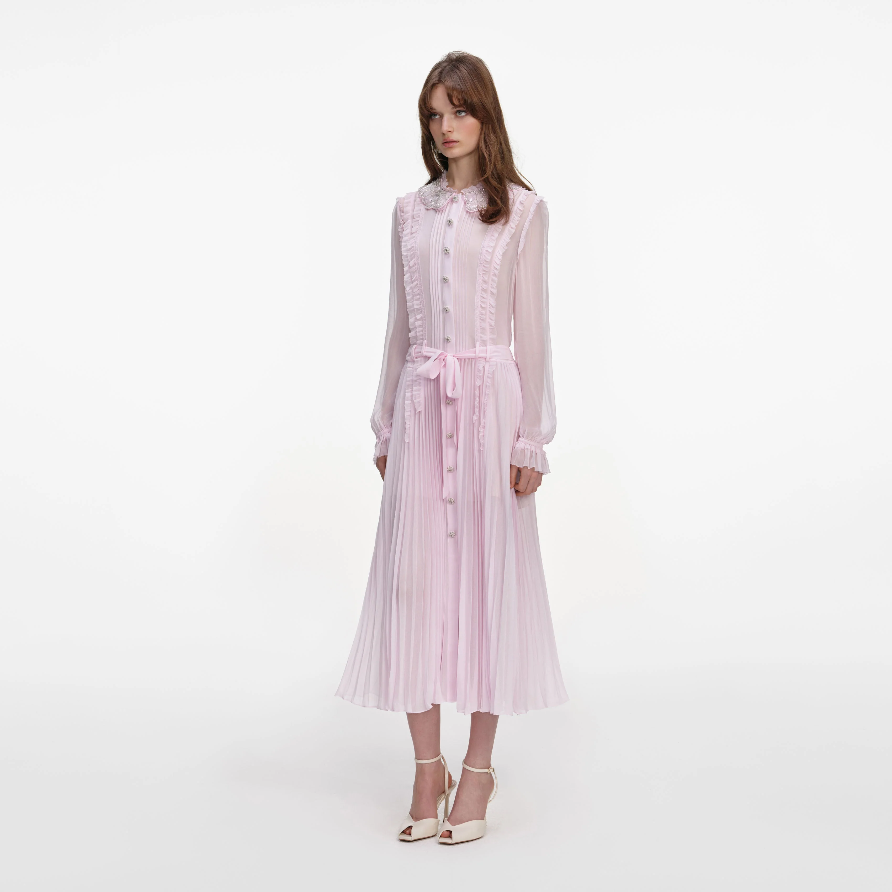Pink Pleated Georgette Midi Dress - Image 2