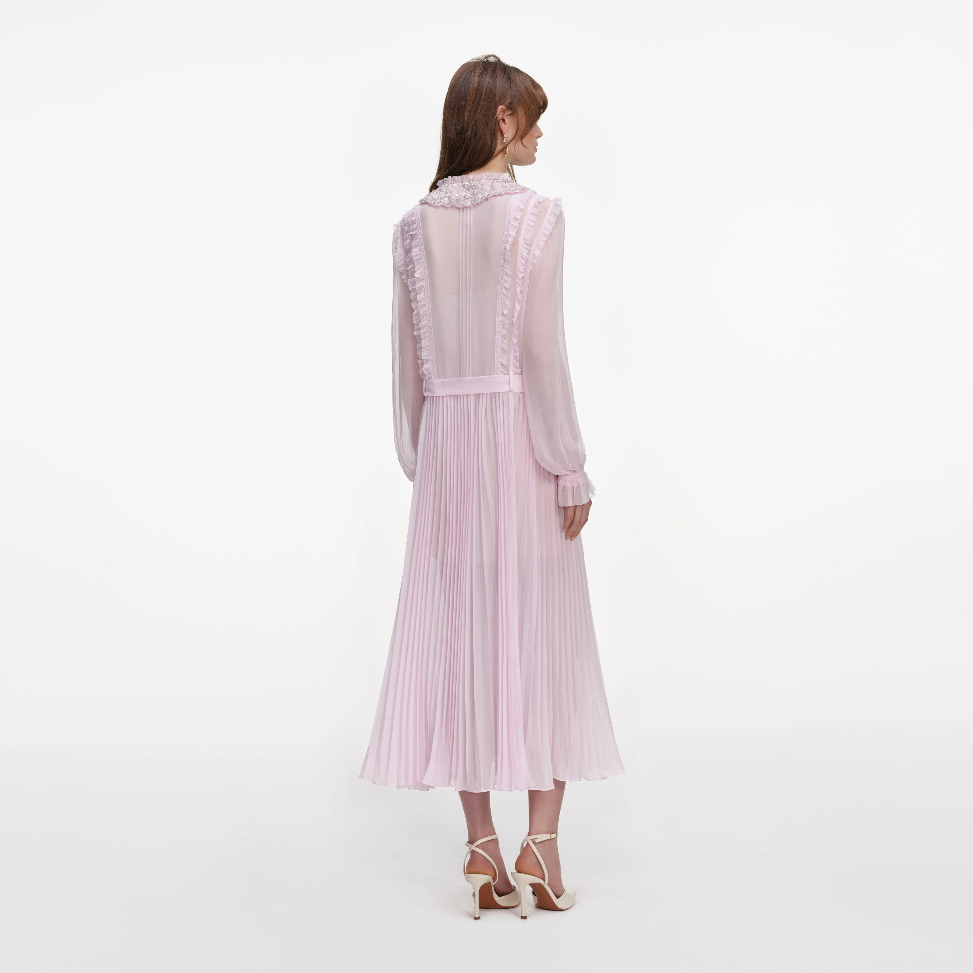 Pink Pleated Georgette Midi Dress - Image 3