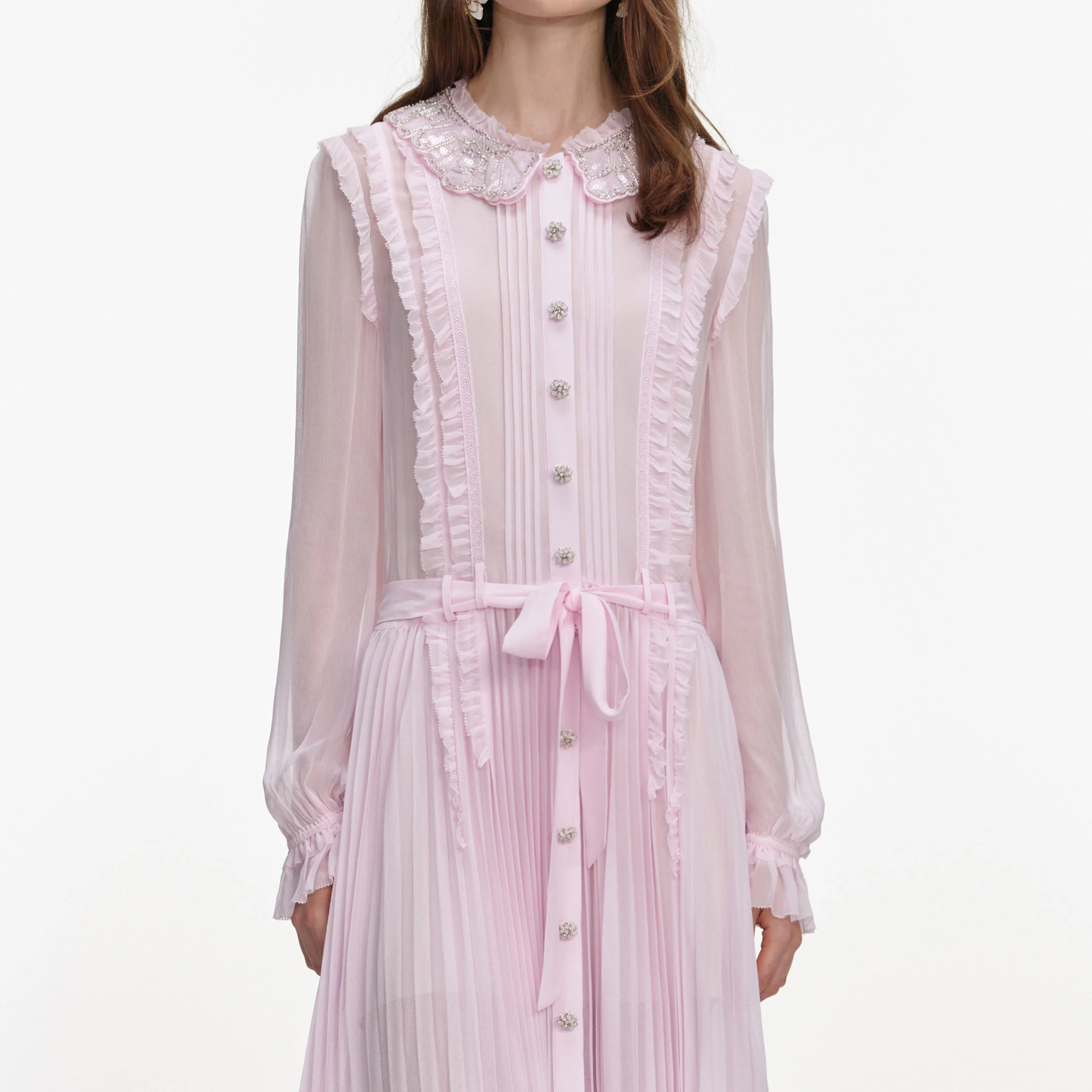 Pink Pleated Georgette Midi Dress - Image 4