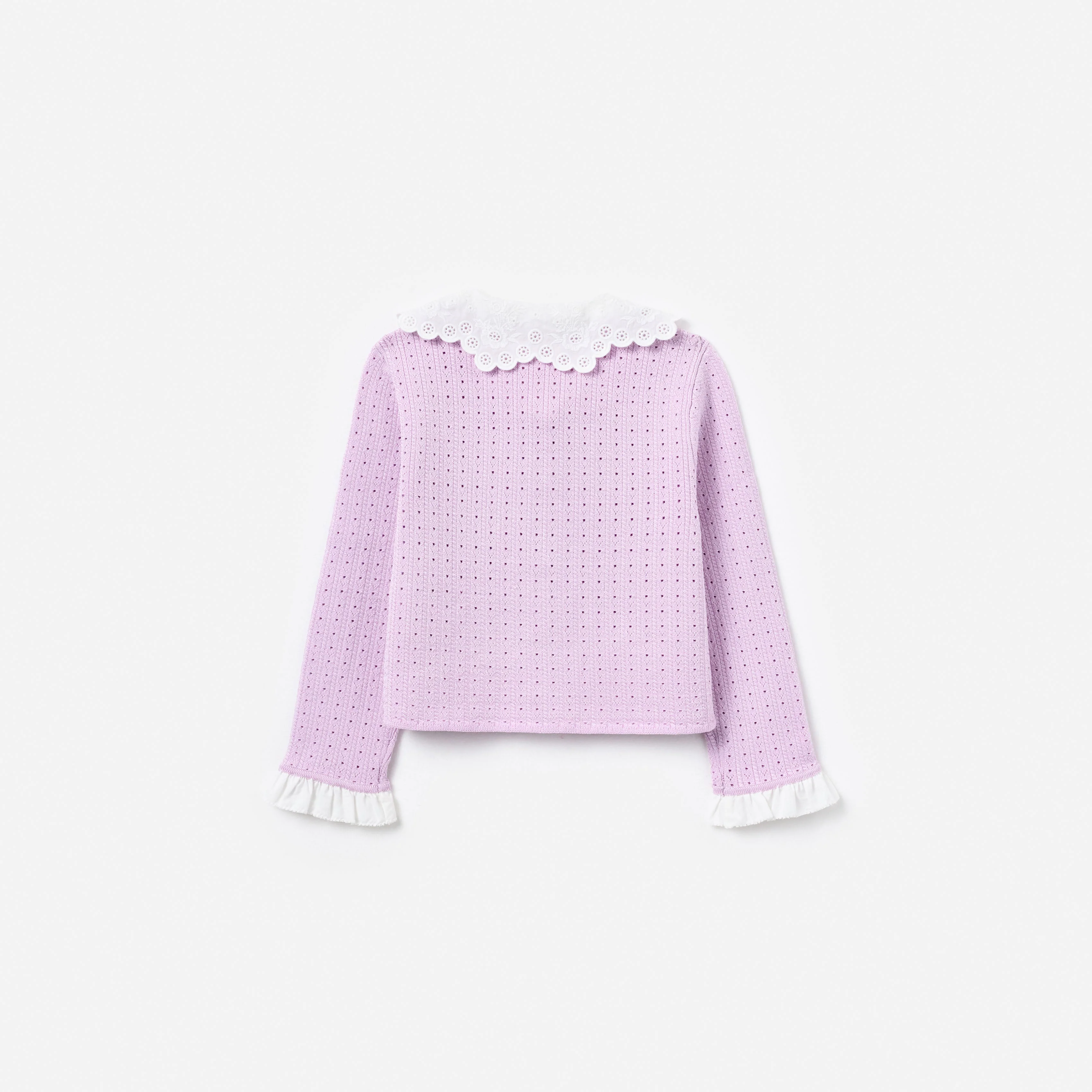 Pink Pointelle Ribbed Knit Cardigan - Image 2