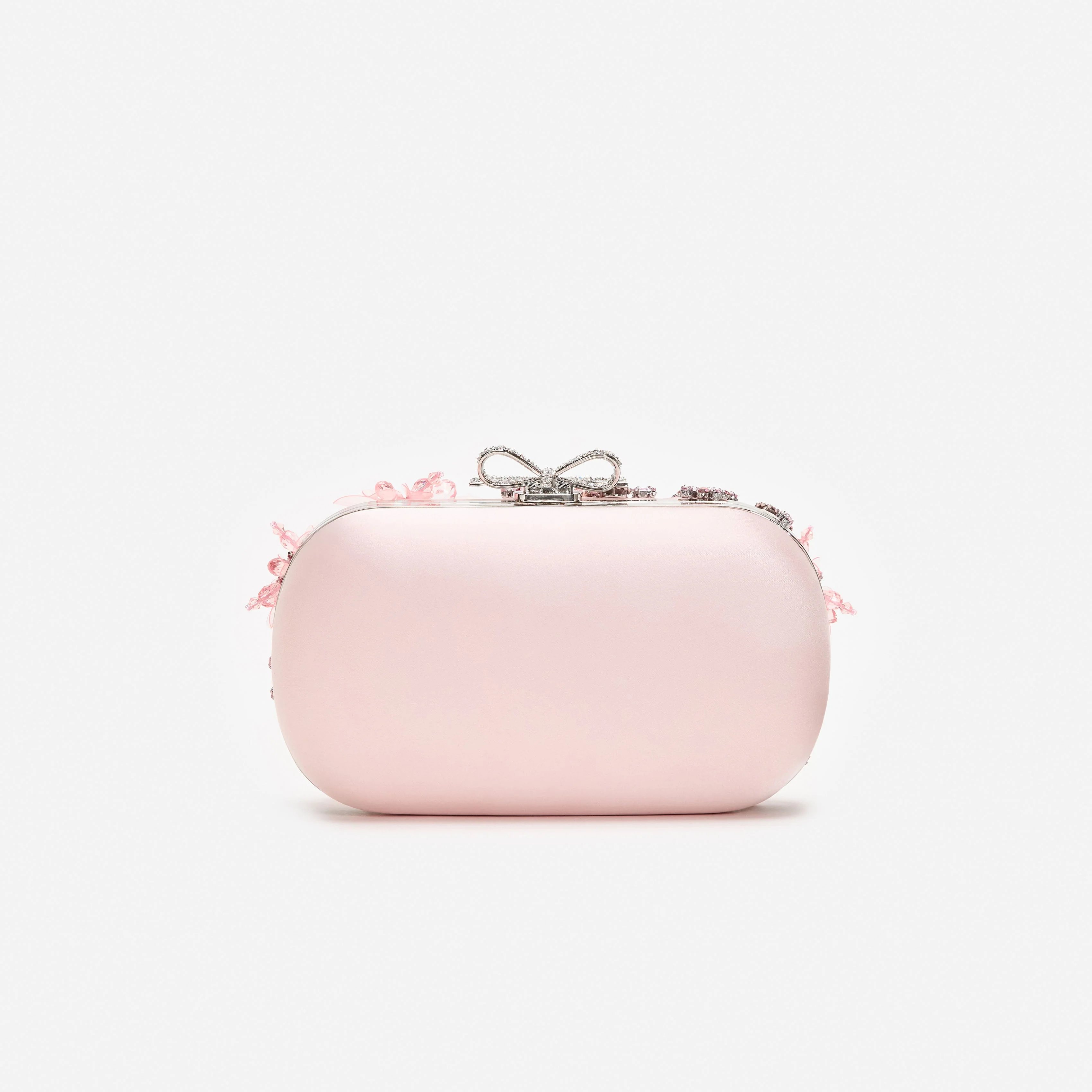 Pink Satin Floral Crystal Clutch - Image 3