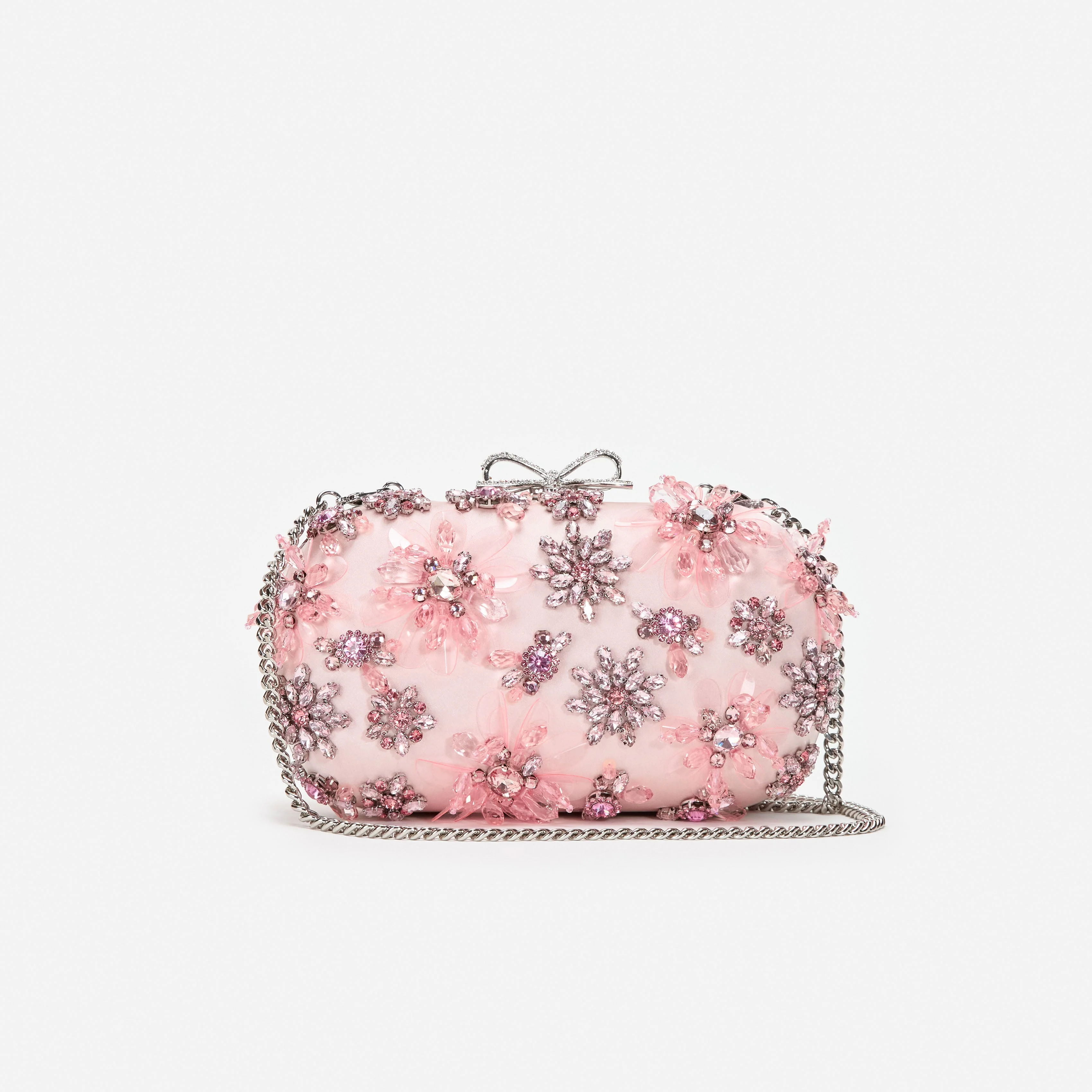 Pink Satin Floral Crystal Clutch - Image 4