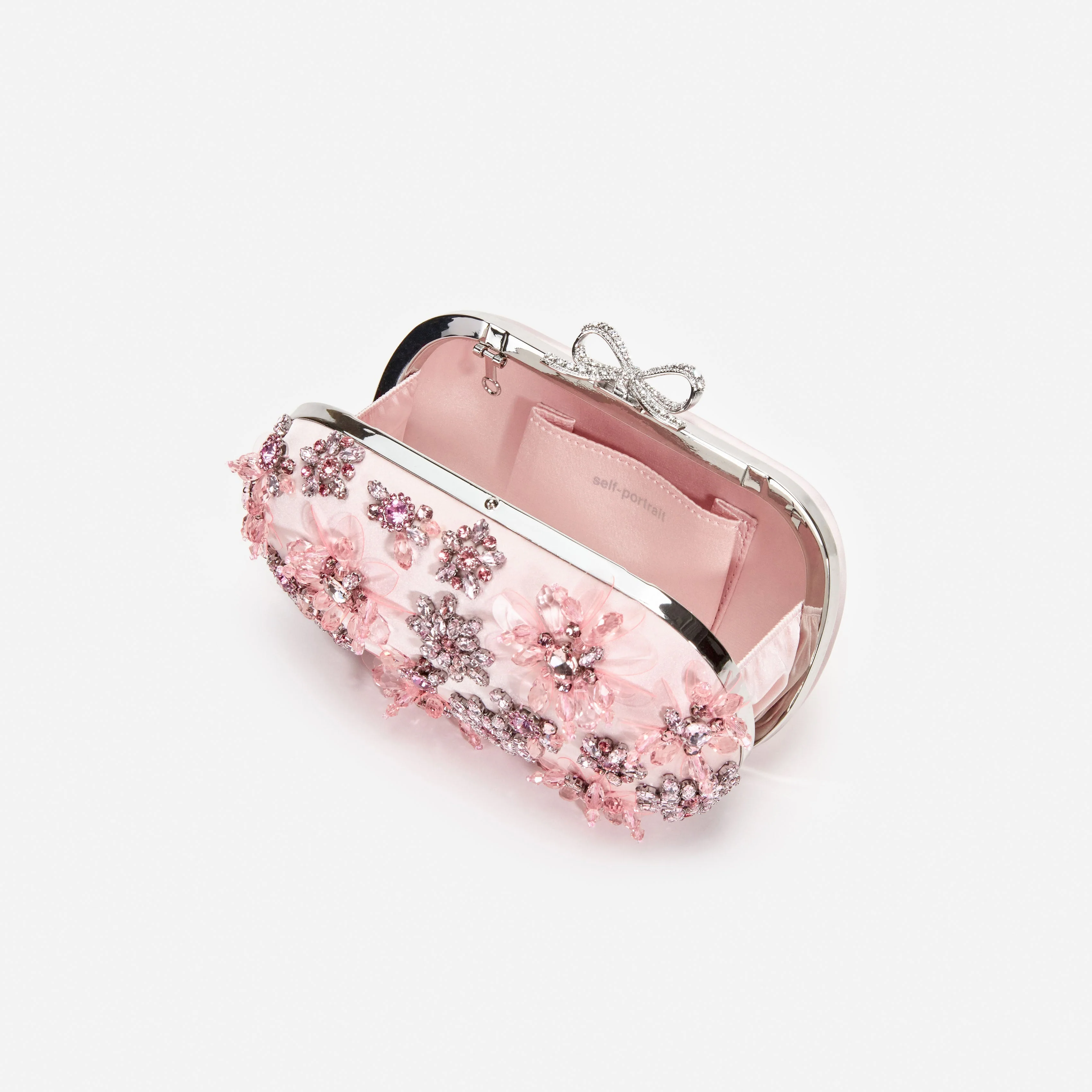 Pink Satin Floral Crystal Clutch - Image 5