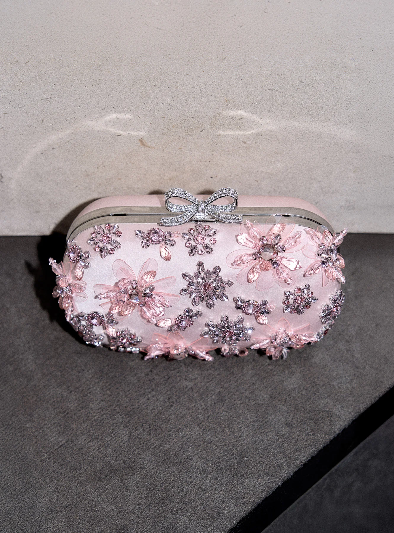 Pink Satin Floral Crystal Clutch - Image 6