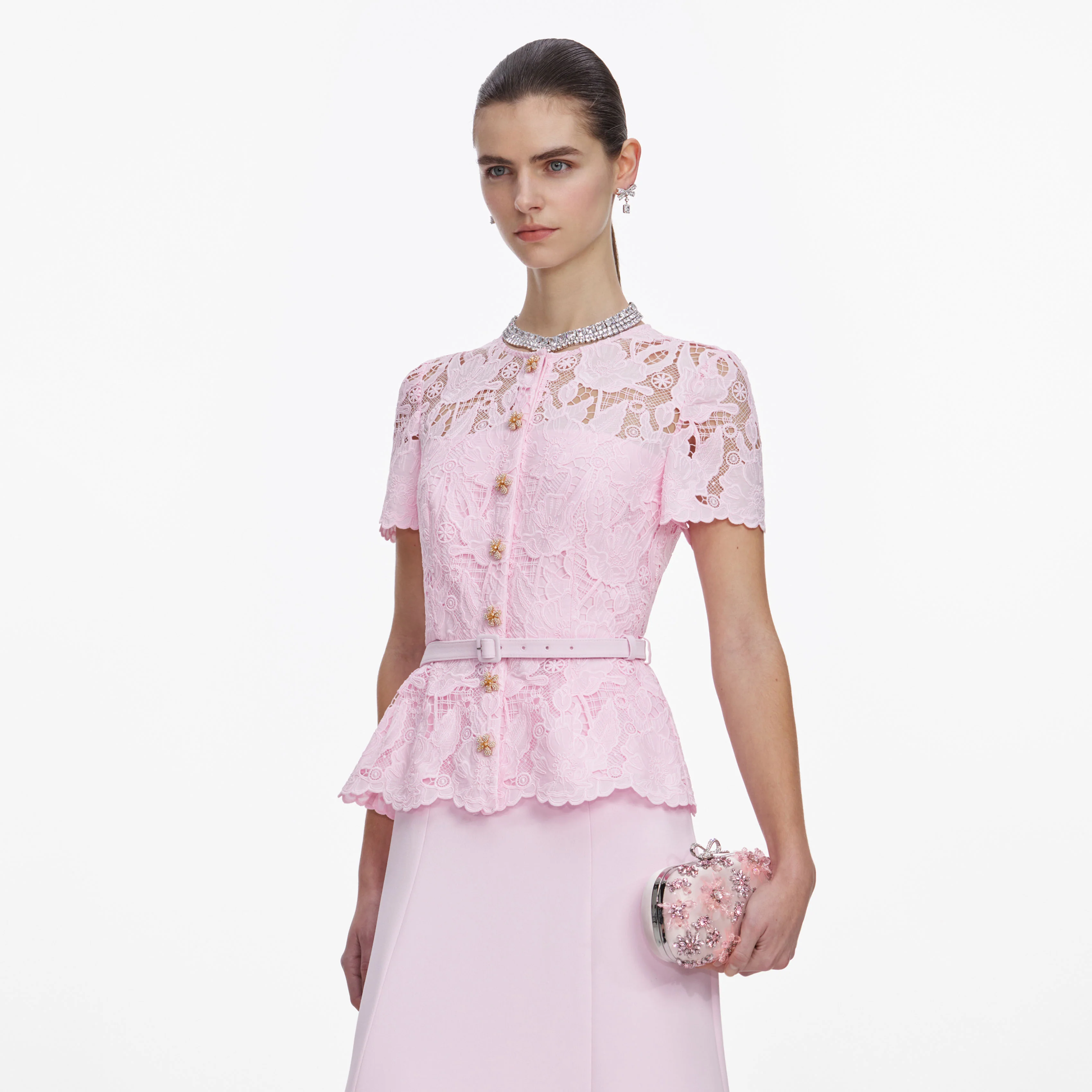 Pink Satin Floral Crystal Clutch - Image 7