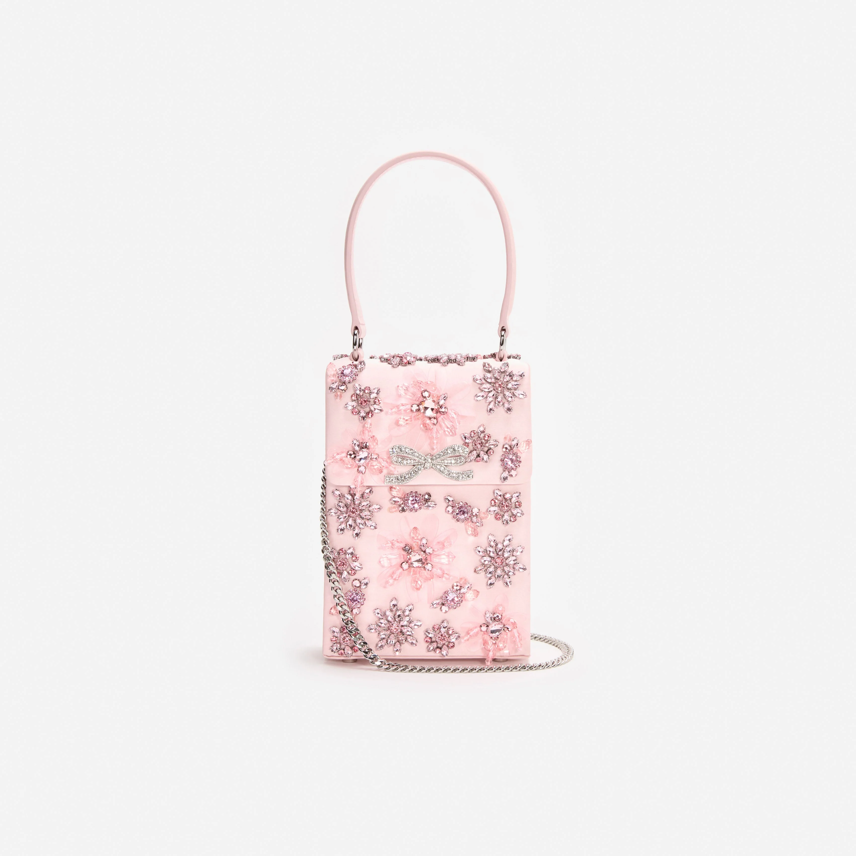 Pink Satin Floral Crystal Mini Bag - Image 4