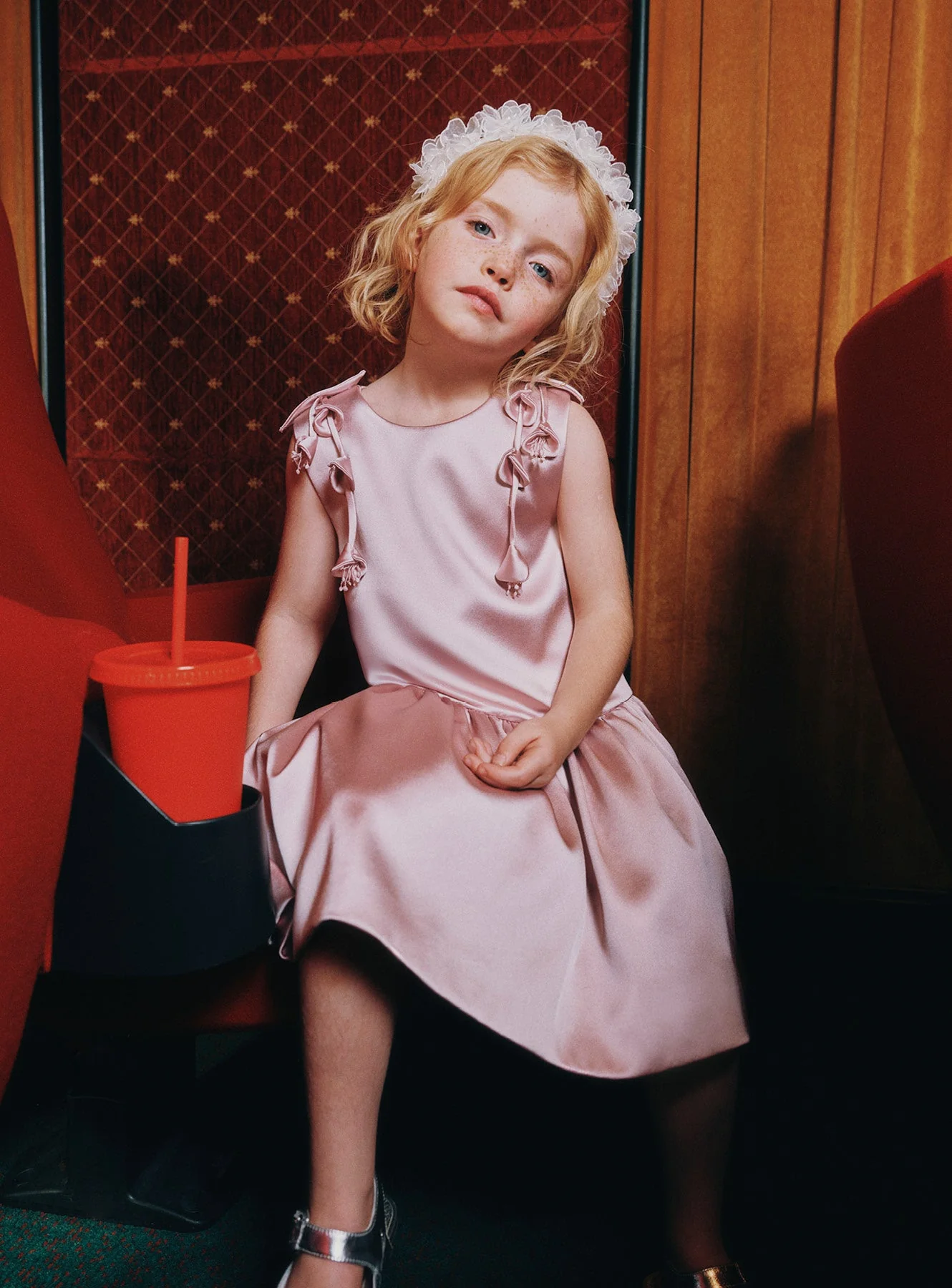 Pink Satin Sleeveless Flower Dress - Image 3