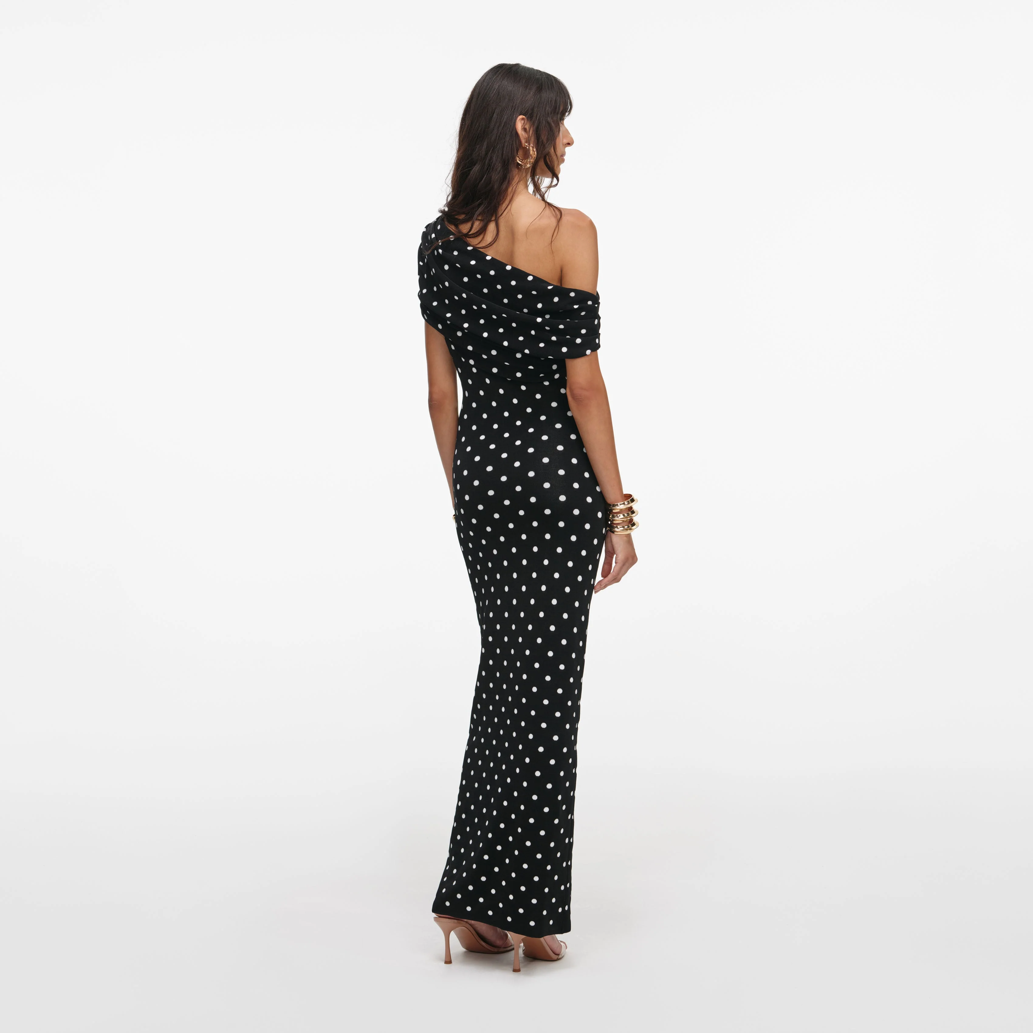 Polka Dot Draped Knit Midi Dress - Image 3