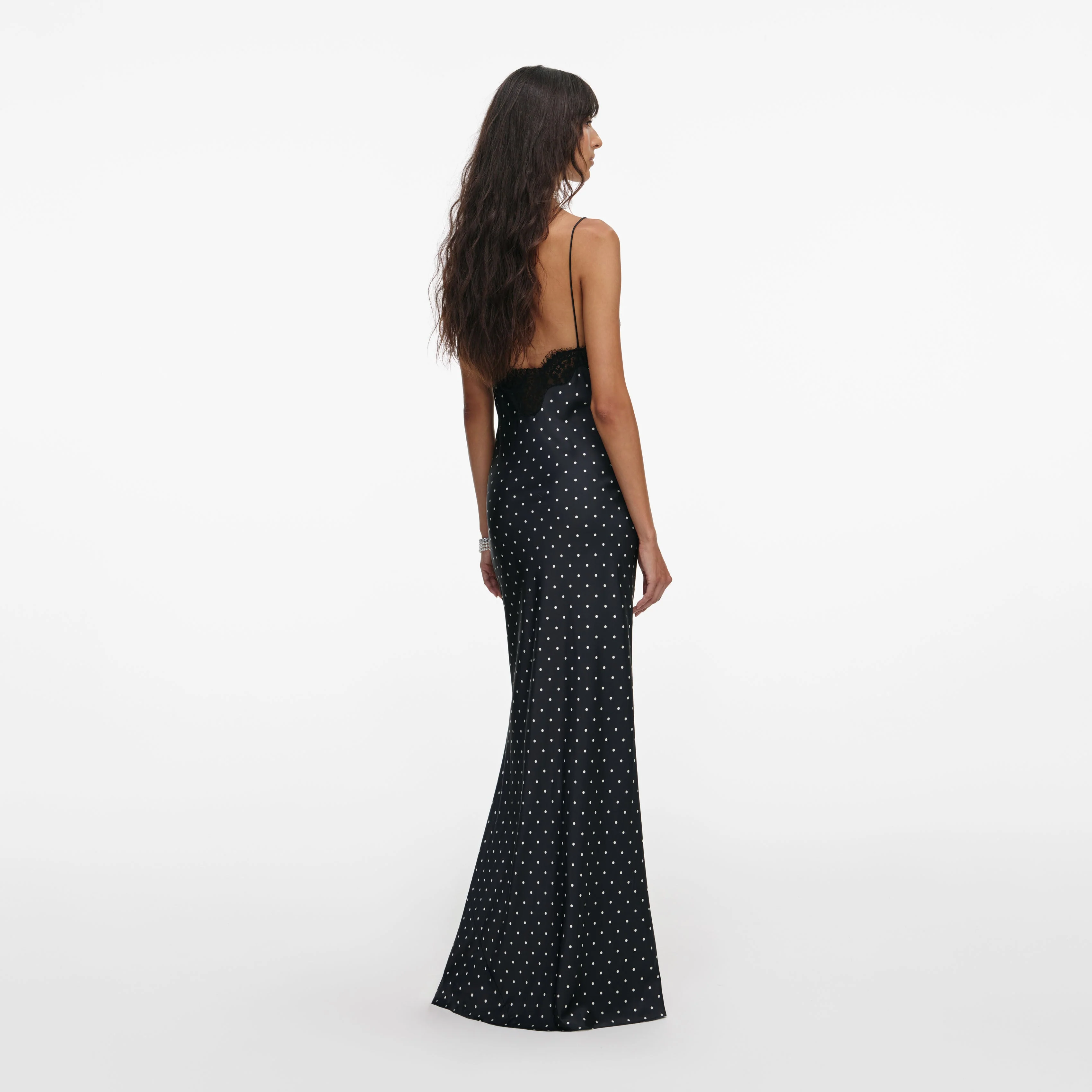 Polka Dot Satin Lace Maxi Dress - Image 3