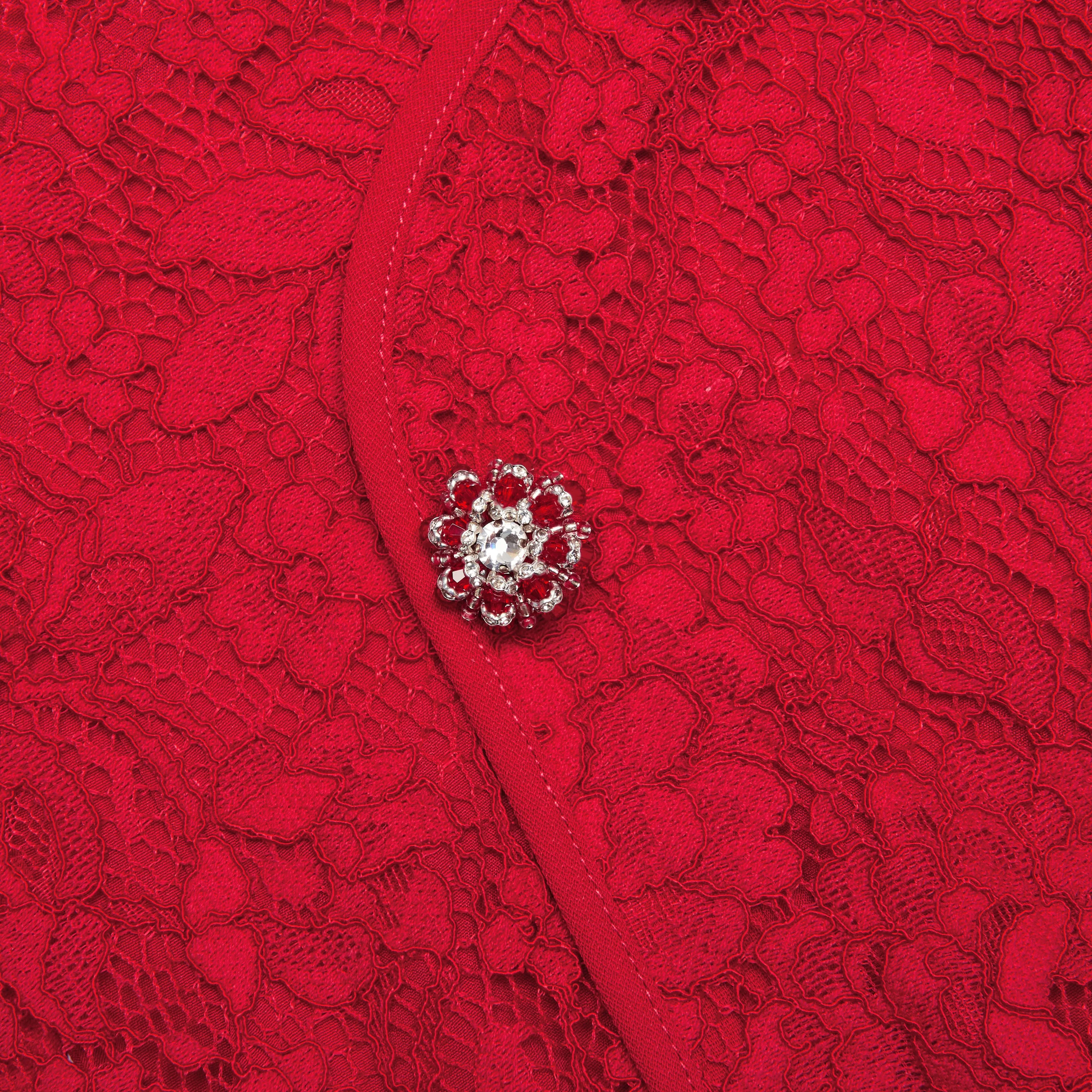 Red Fine Lace Mini Dress - Image 5
