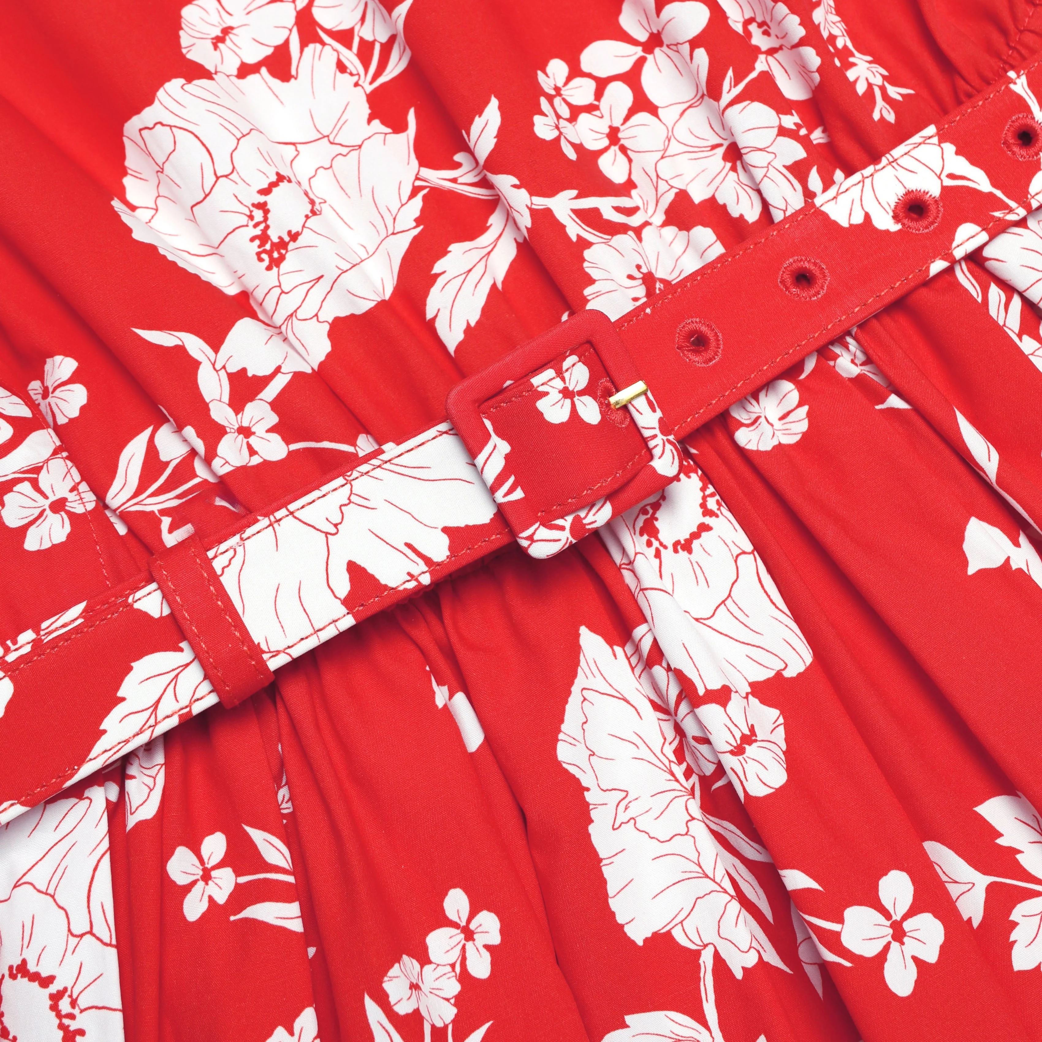 Red Floral Cotton Midi Dress - Image 5