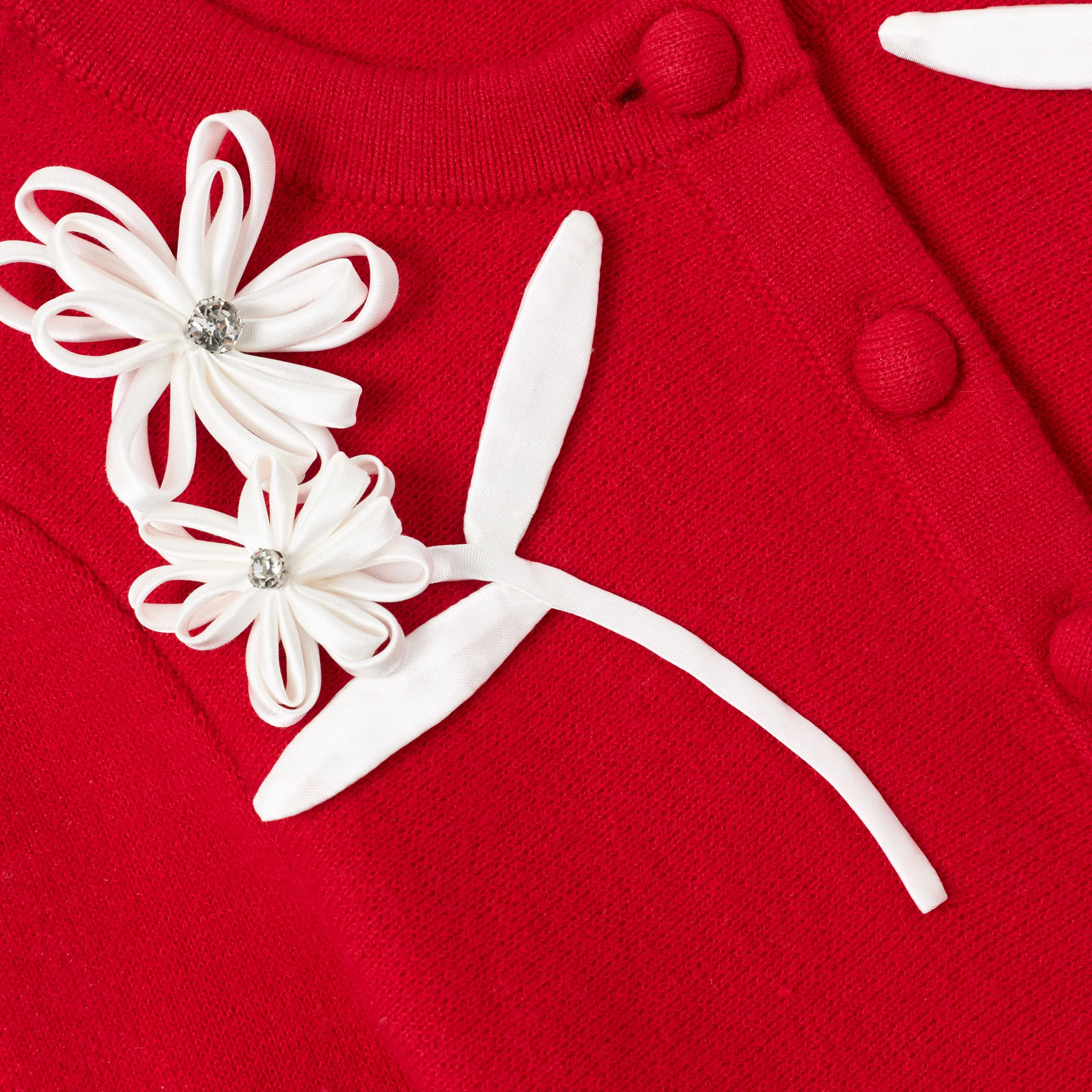 Red Flower Trim Dress - Image 3